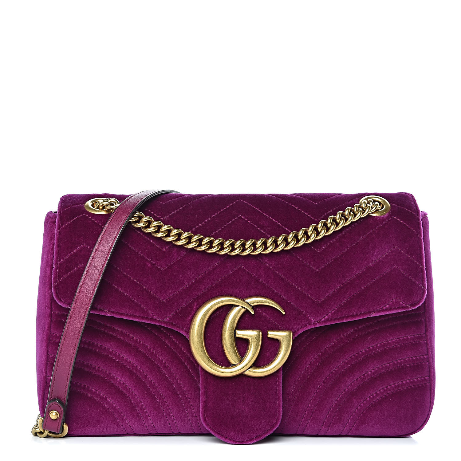 GUCCI Velvet Matelasse Medium GG Marmont Shoulder Bag Rubin 444116