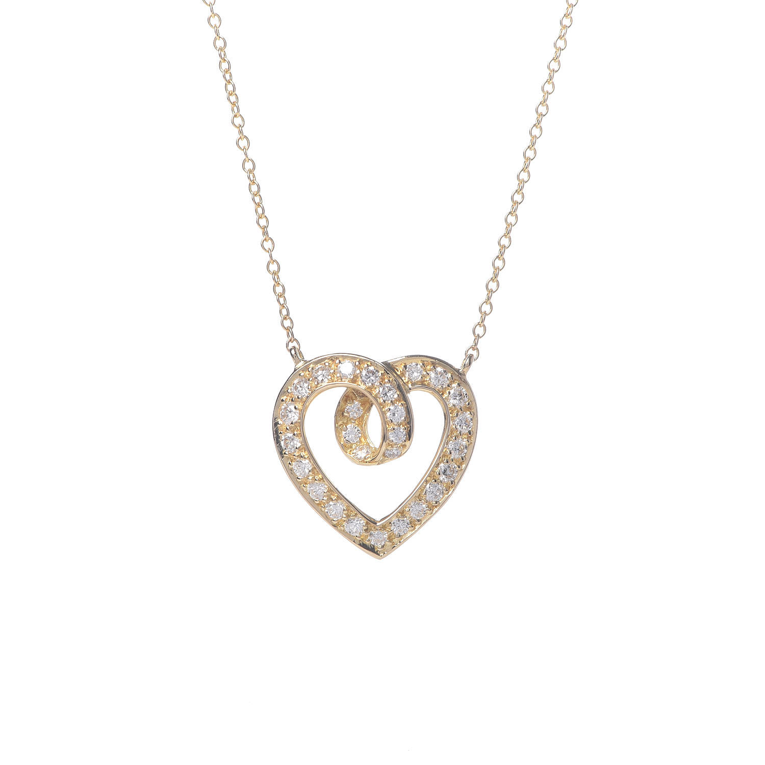 TIFFANY 18K Yellow Gold Diamond Heart Station Pendant Necklace 426026