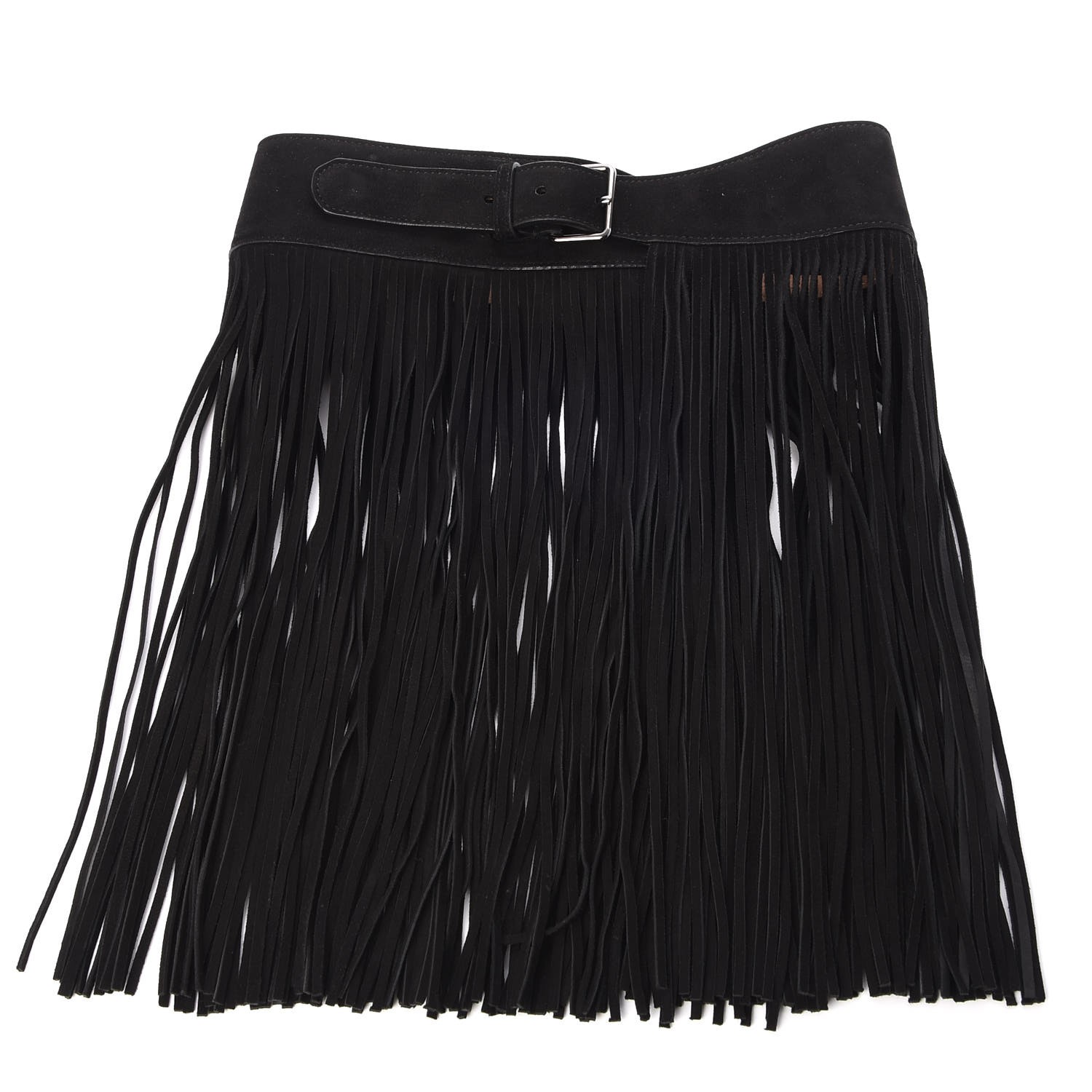 ALAIA Suede Fringe Skirt Belt 65 Black 280853