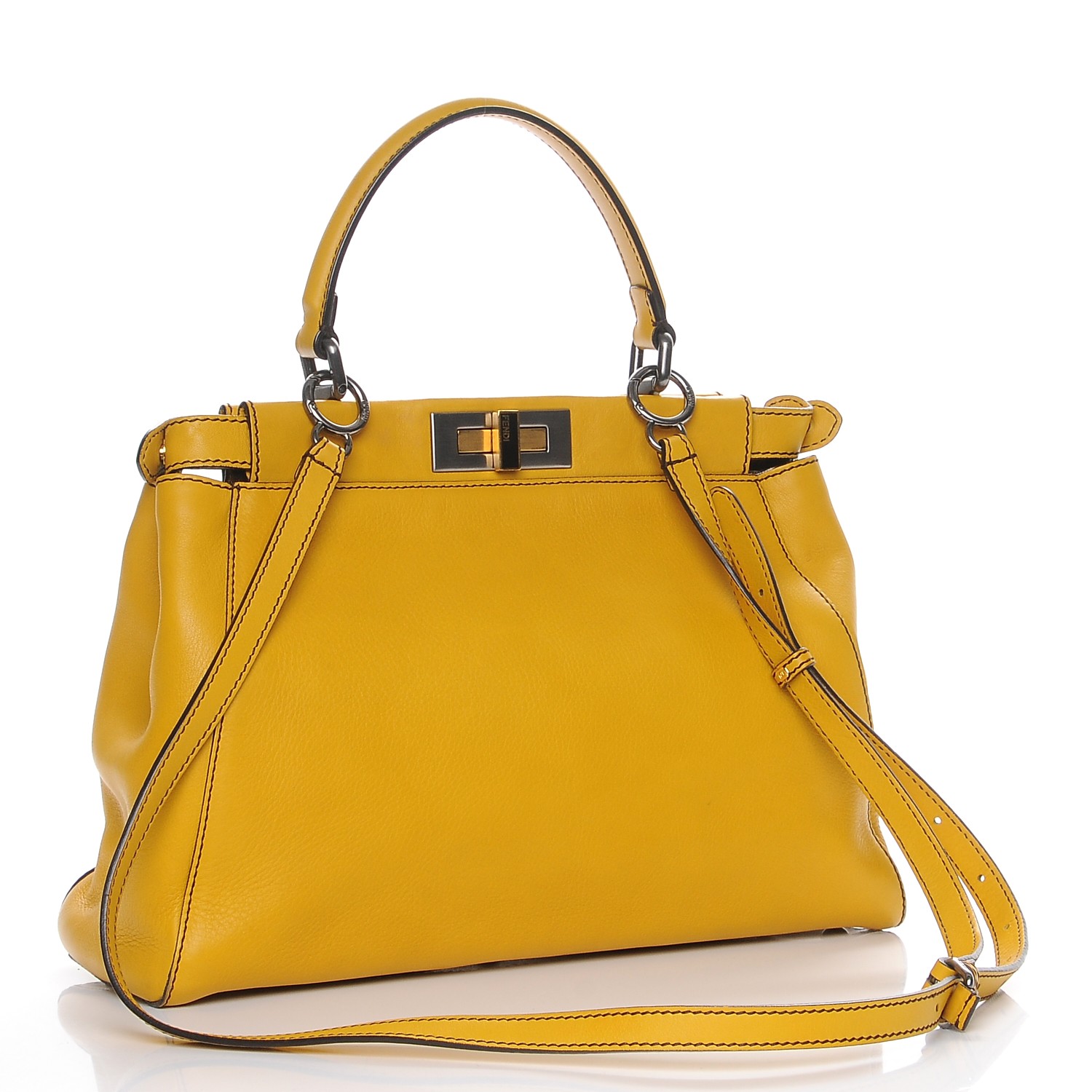 FENDI Calfskin Zucca Medium Peekaboo Iconic Satchel Yellow 223385 ...