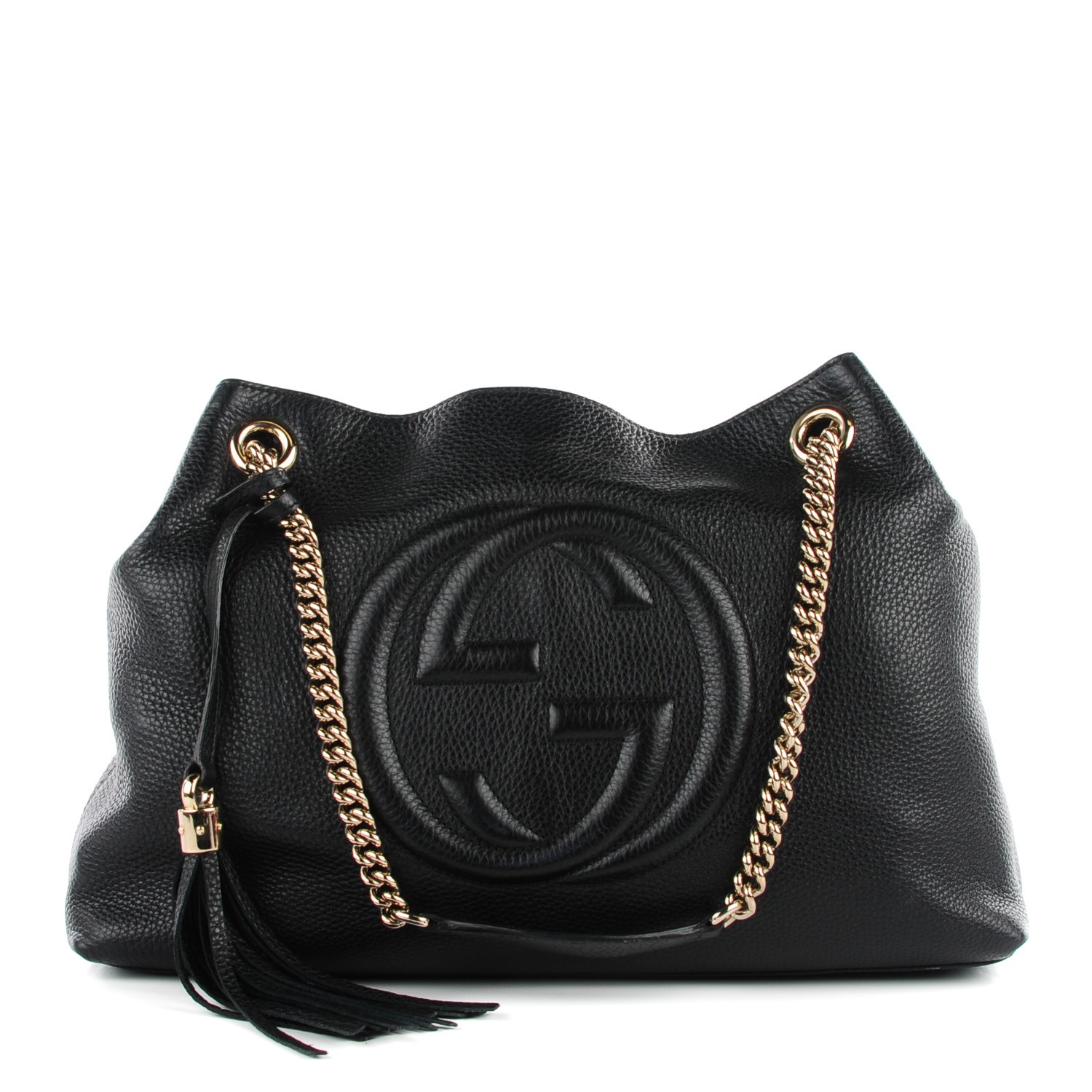 GUCCI Pebbled Calfskin Medium Soho Chain Shoulder Bag Black 117181 ...