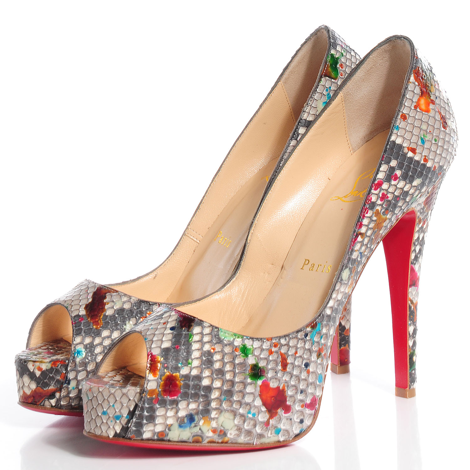 CHRISTIAN LOUBOUTIN Python Carnival Hyper Prive Pumps 120 Multicolor 37 ...