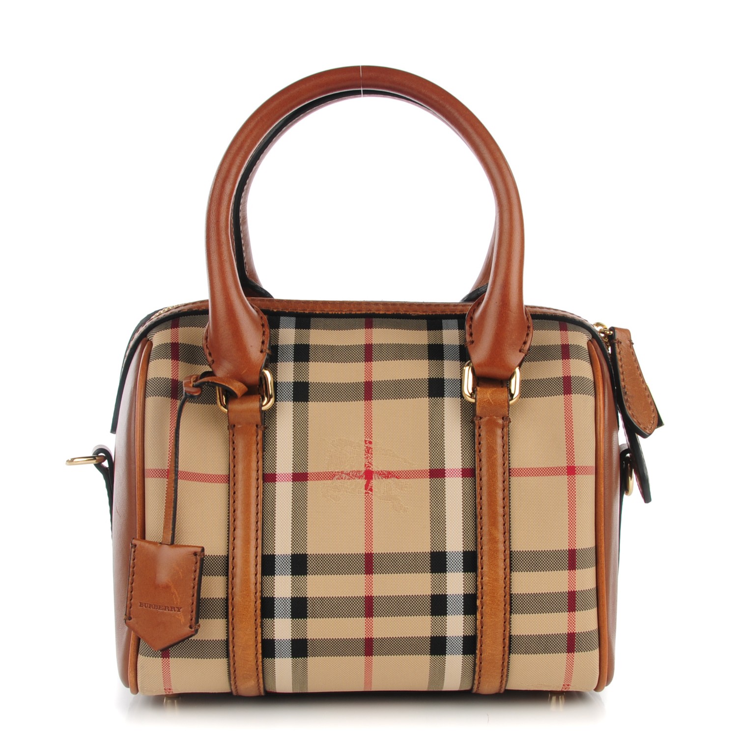 BURBERRY Horseferry Check Small Alchester Bowling Bag Honey Tan 130027