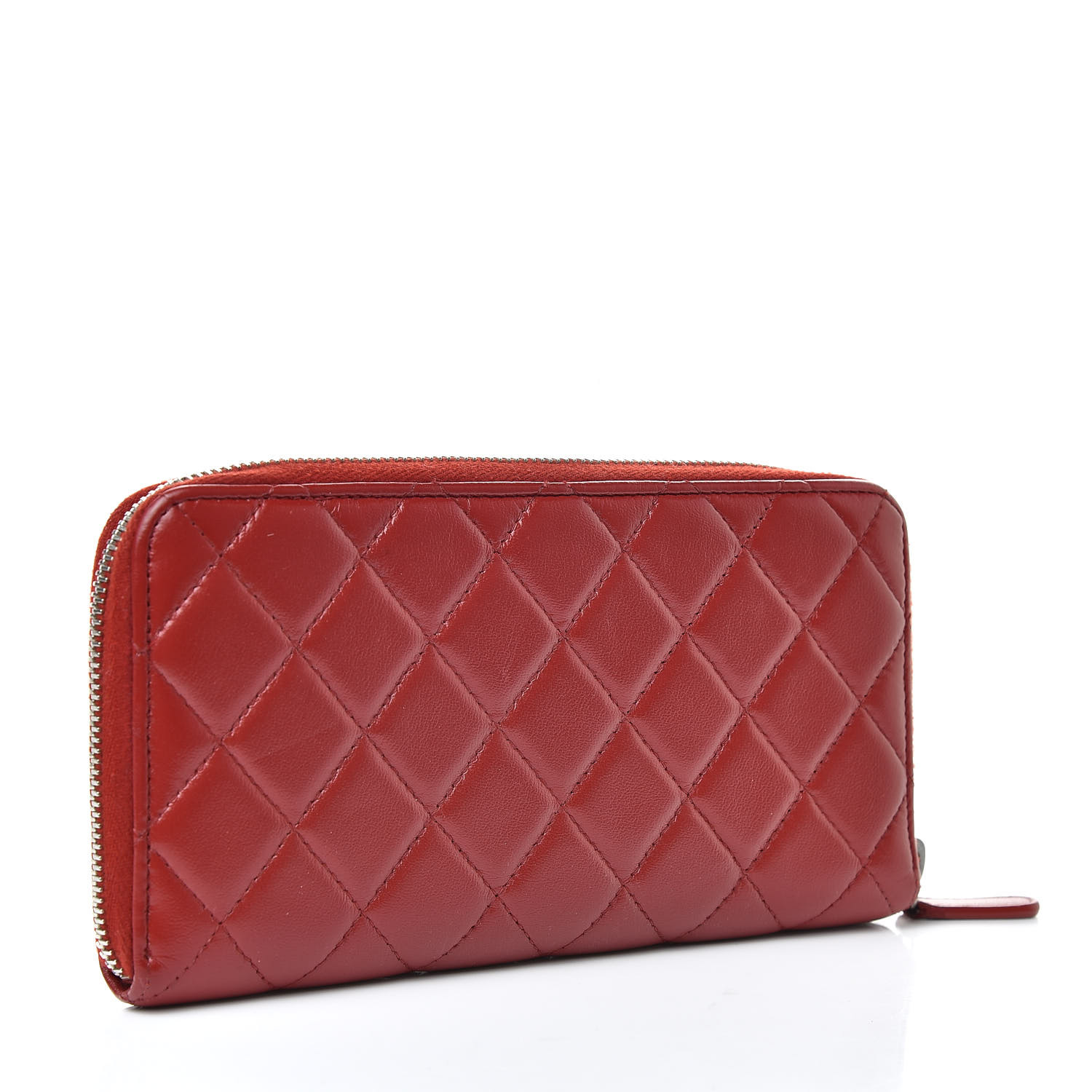 CHANEL Lambskin Quilted Large Gusset Zip Around Wallet Red 494128