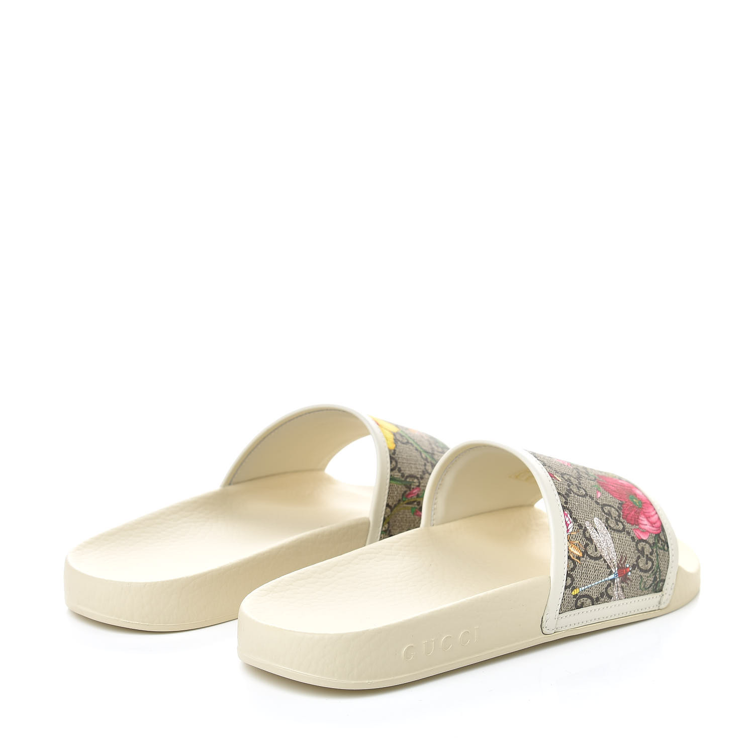 GUCCI GG Supreme Monogram Flora Print Pursuit Slide Sandals 39 White 494533