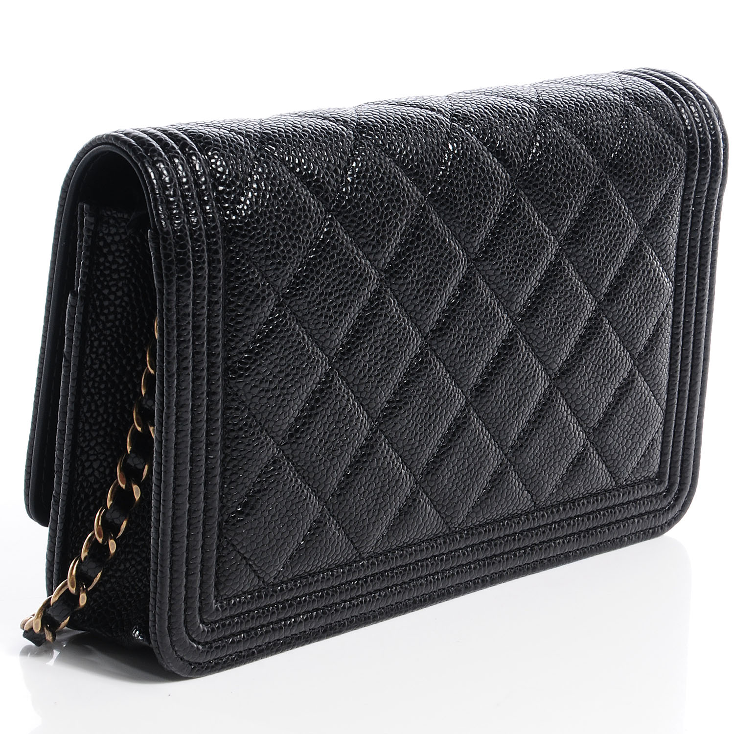 CHANEL Caviar Quilted Boy Wallet On Chain Black 65685