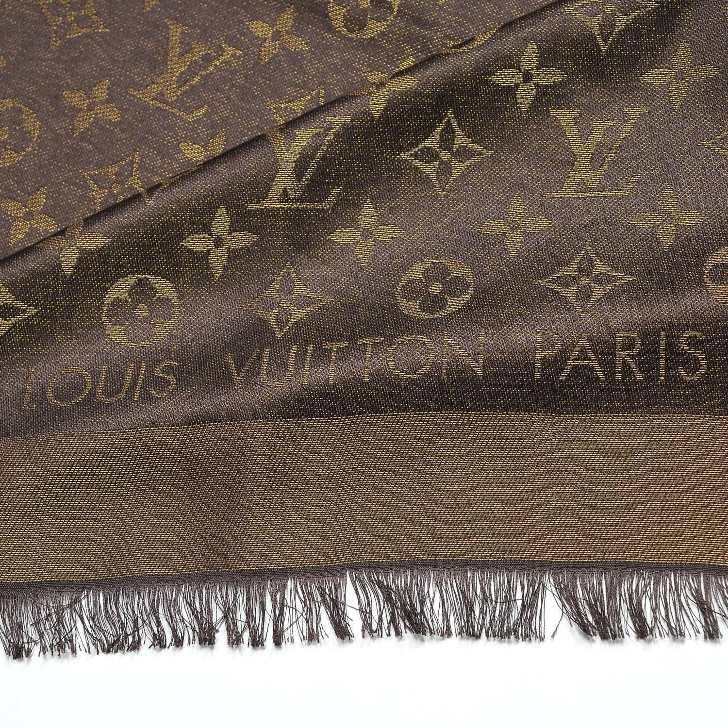 LOUIS VUITTON Monogram Silk Wool Shine Shawl Beige 73495