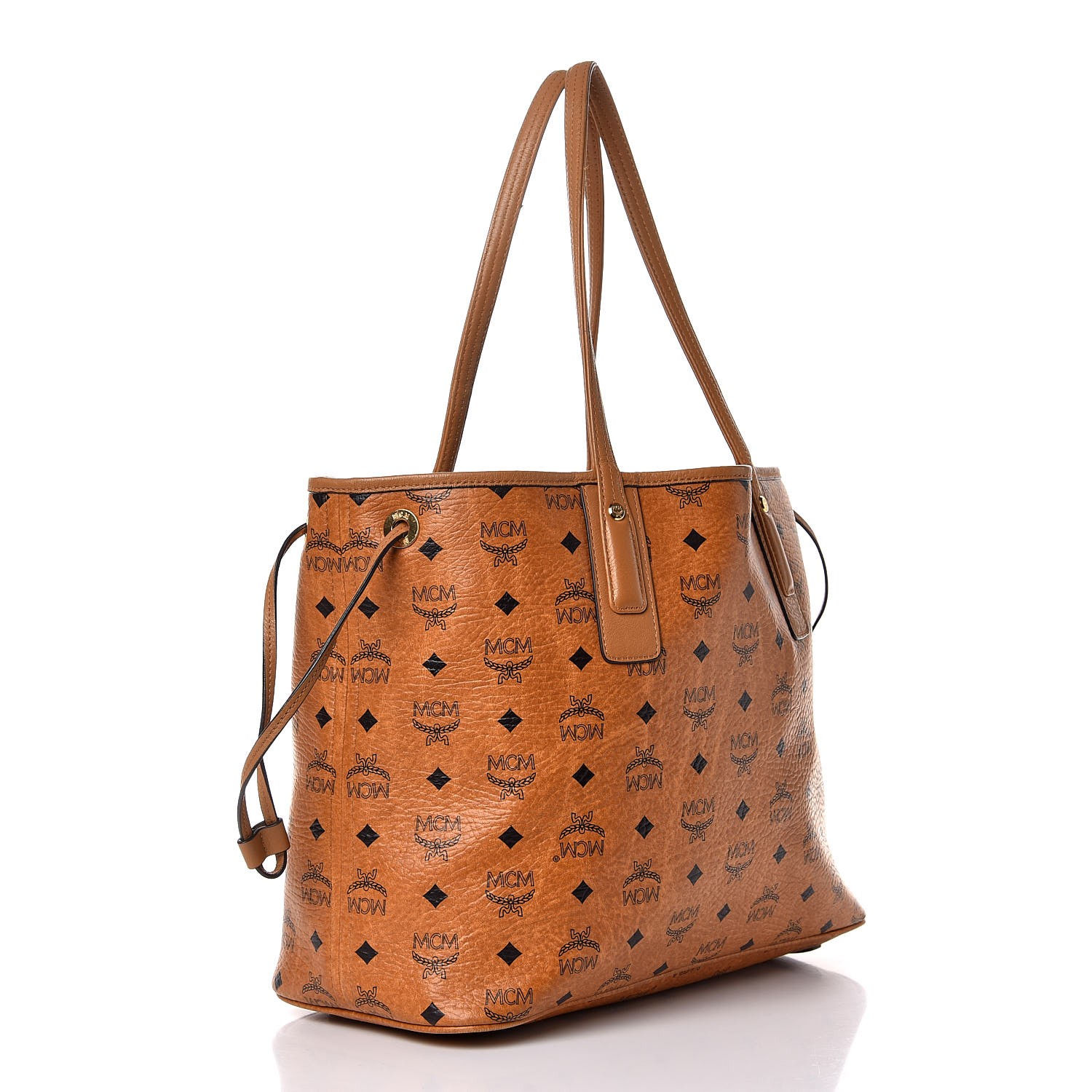 MCM Visetos Medium Liz Reversible Shopper Tote Cognac 319111