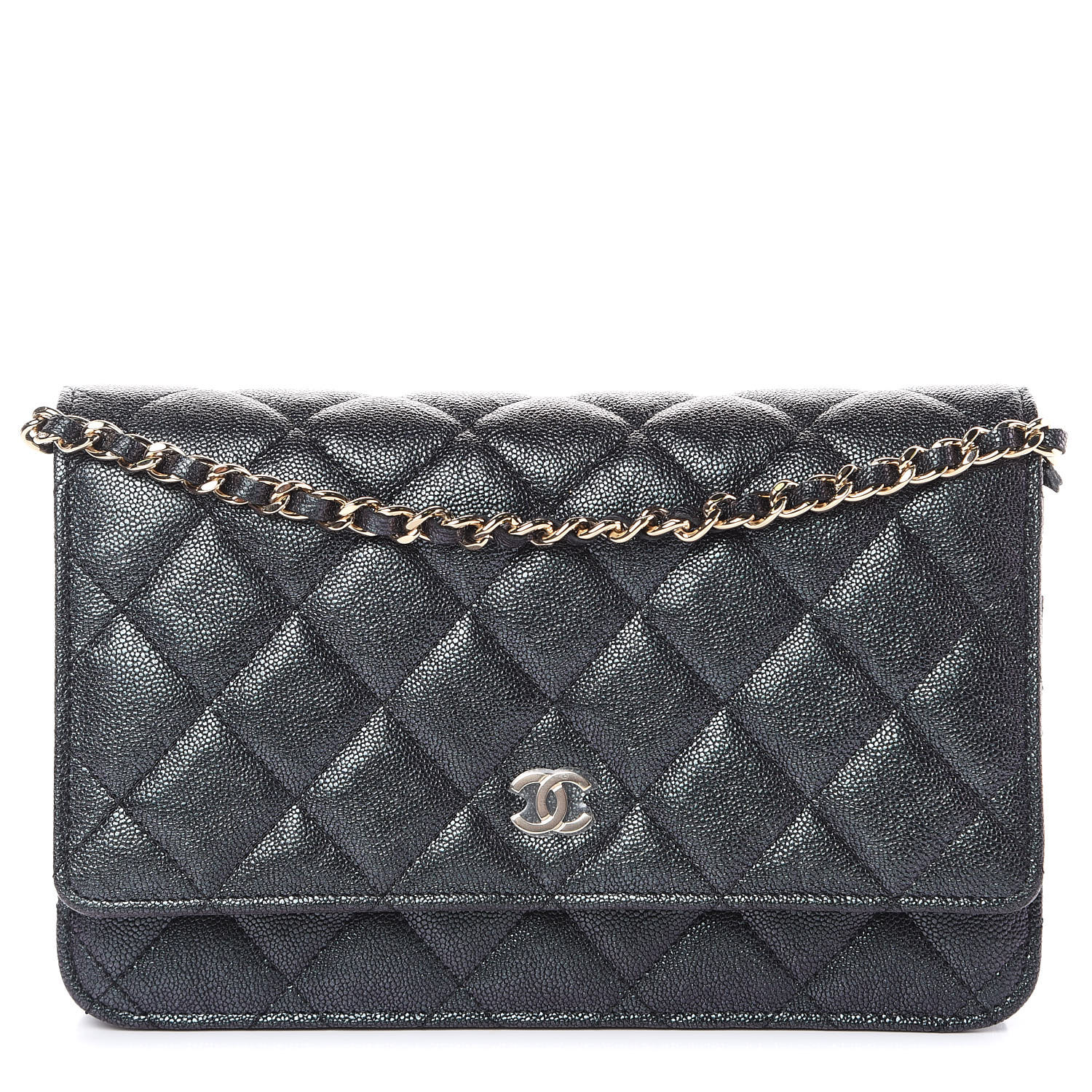 CHANEL Iridescent Caviar Quilted Wallet On Chain WOC Black 407425 ...