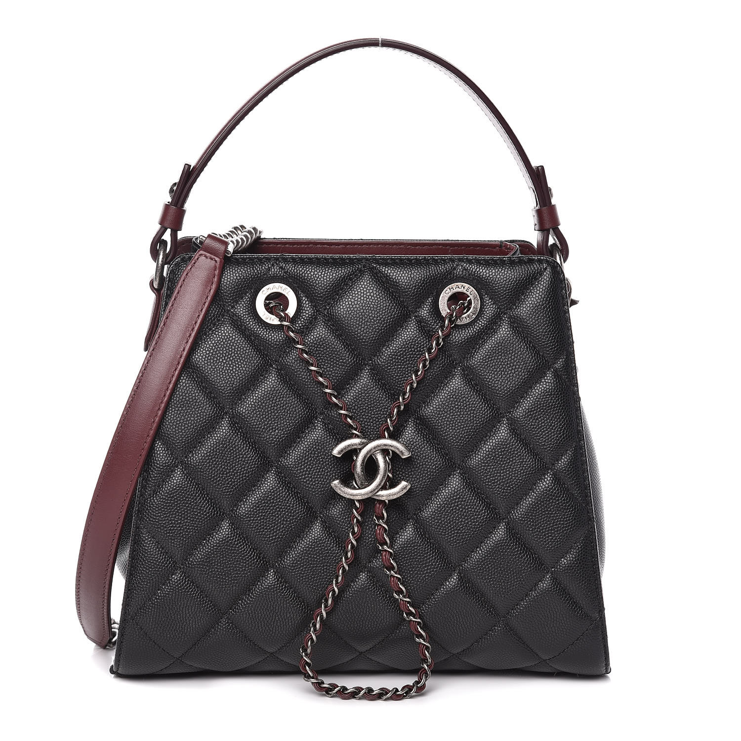 CHANEL Caviar Quilted Small CC Bucket Bag Black 407478