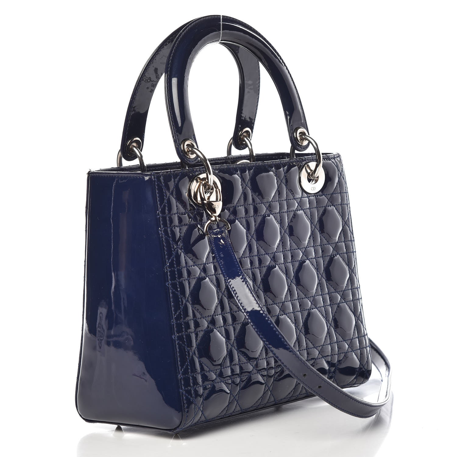 CHRISTIAN DIOR Patent Cannage Medium Lady Dior Navy Blue 344780