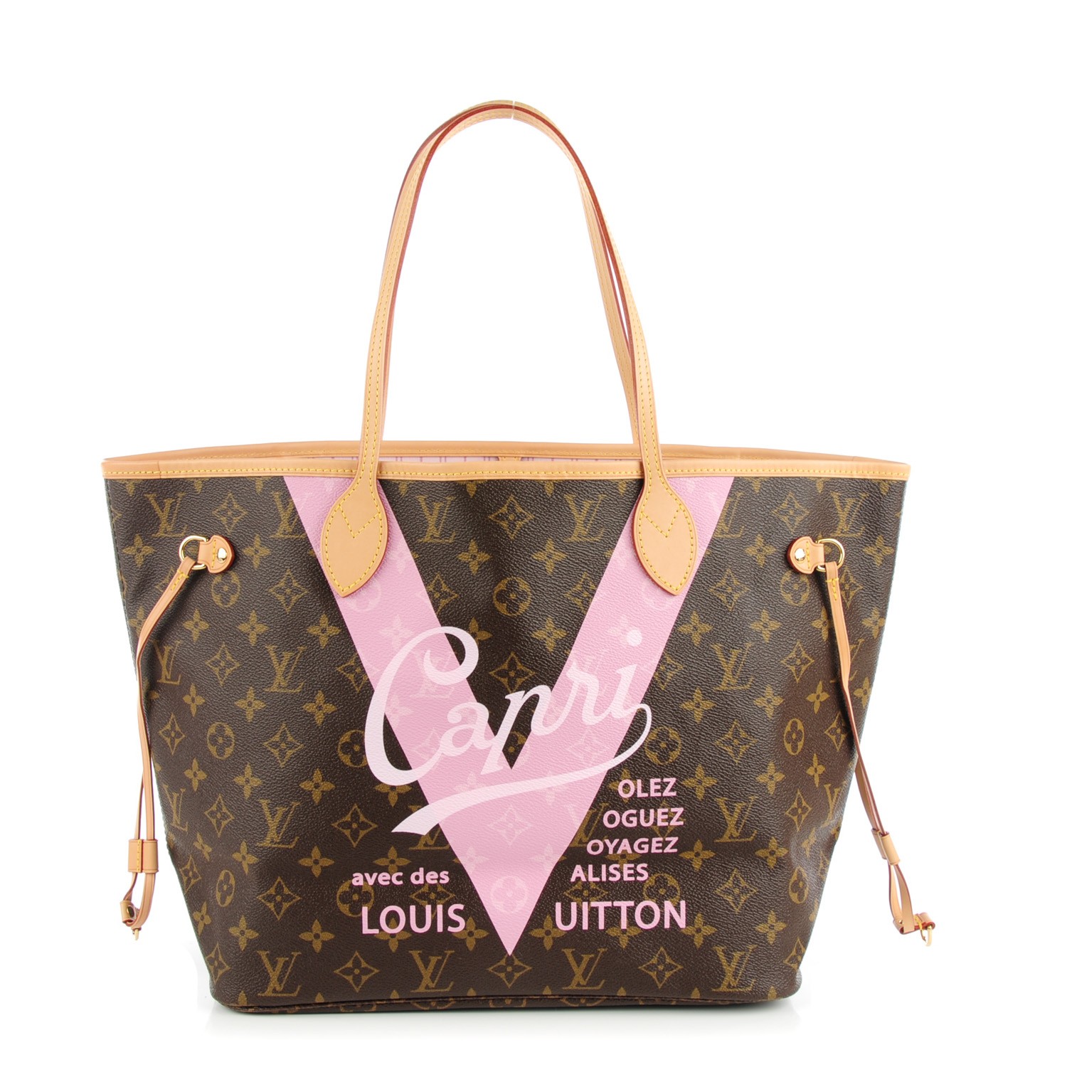 LOUIS VUITTON Monogram Capri V Neverfull MM Rose Ballerine 129576