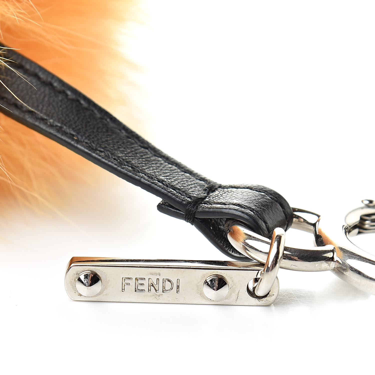 FENDI Fox Fur Pom Pom Bag Charm Orange 516925