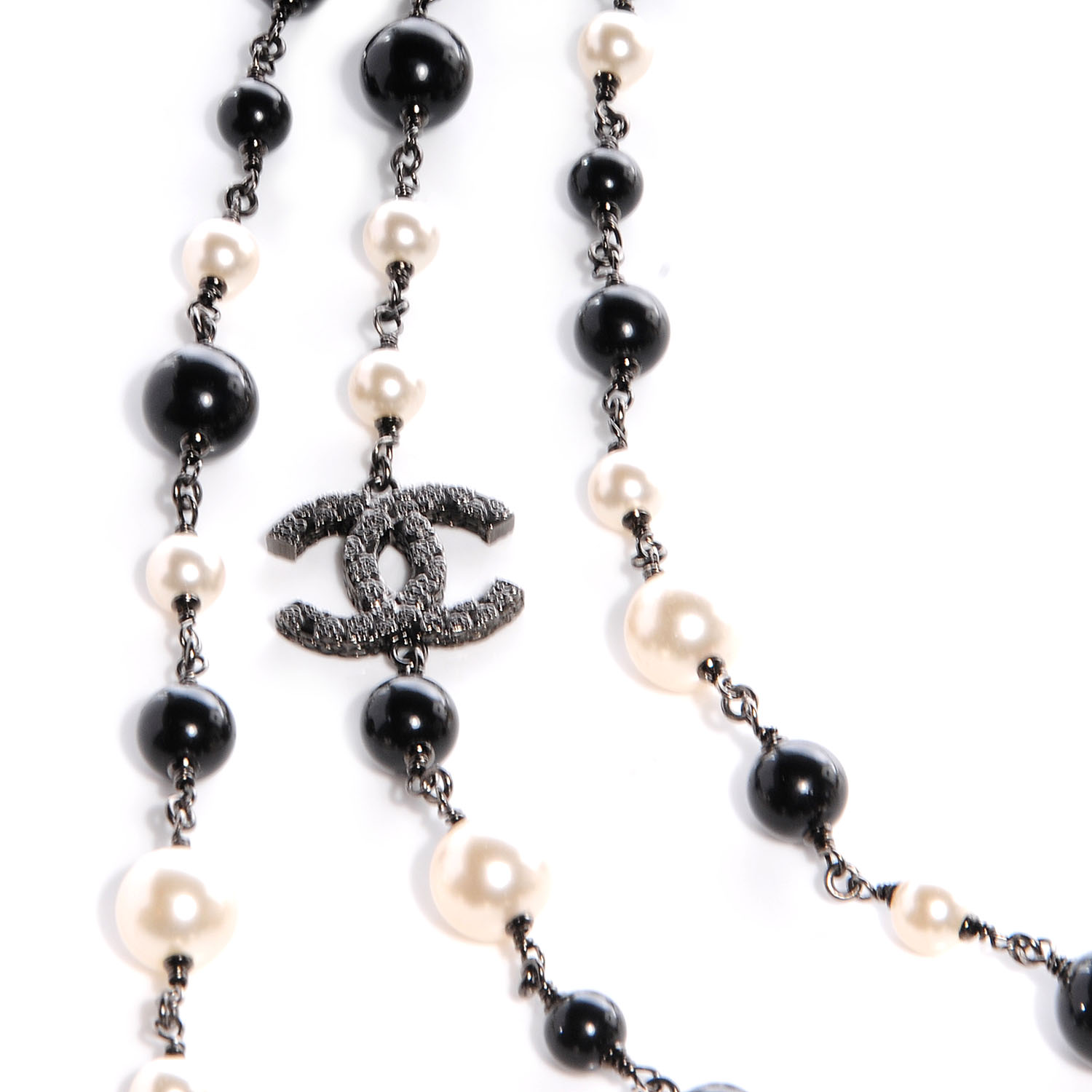 CHANEL Ruthenium Camellia Pearl CC Necklace Black 63408