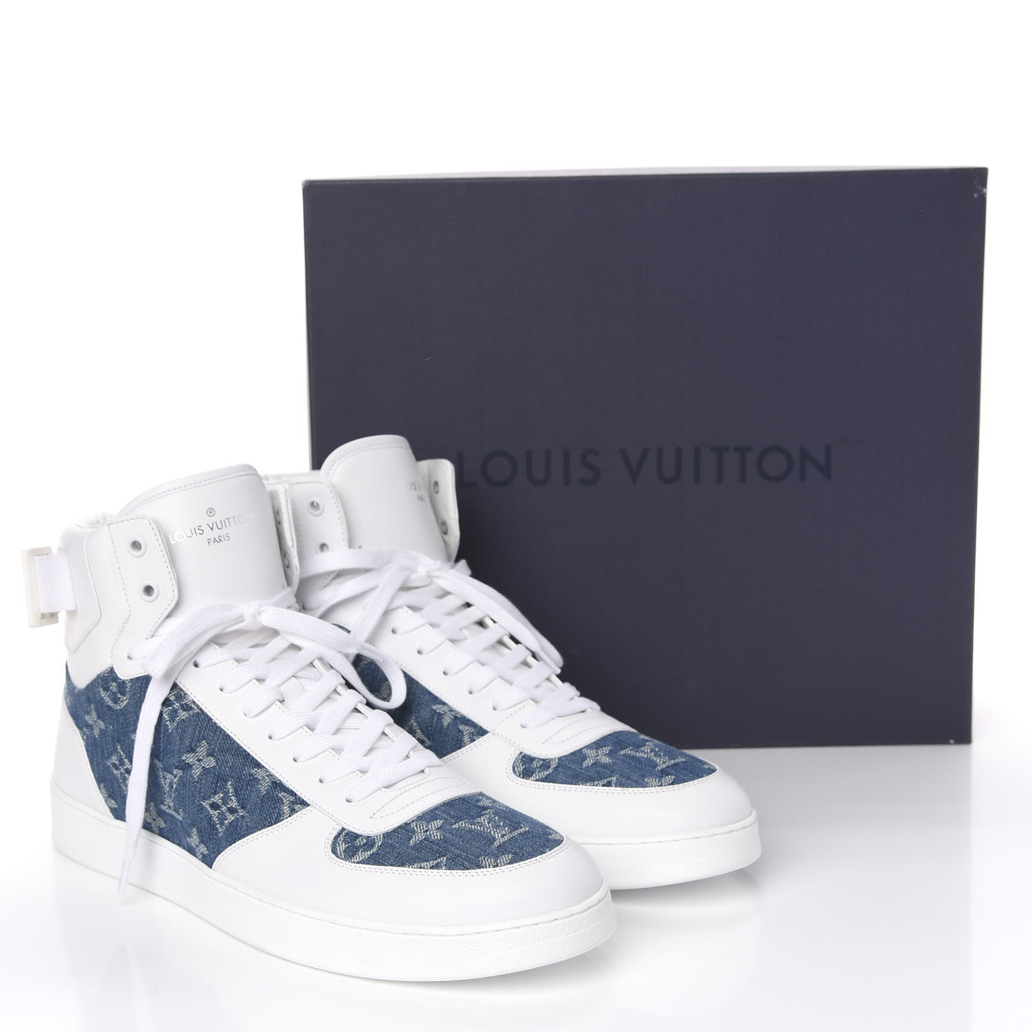 LOUIS VUITTON Calfskin Monogram Denim Rivoli High Top Sneakers 11.5 ...