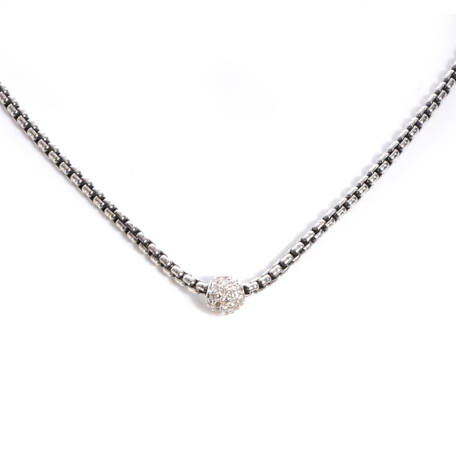 DAVID YURMAN Sterling Silver 18k White Gold Diamond Pave Ball Box Chain ...