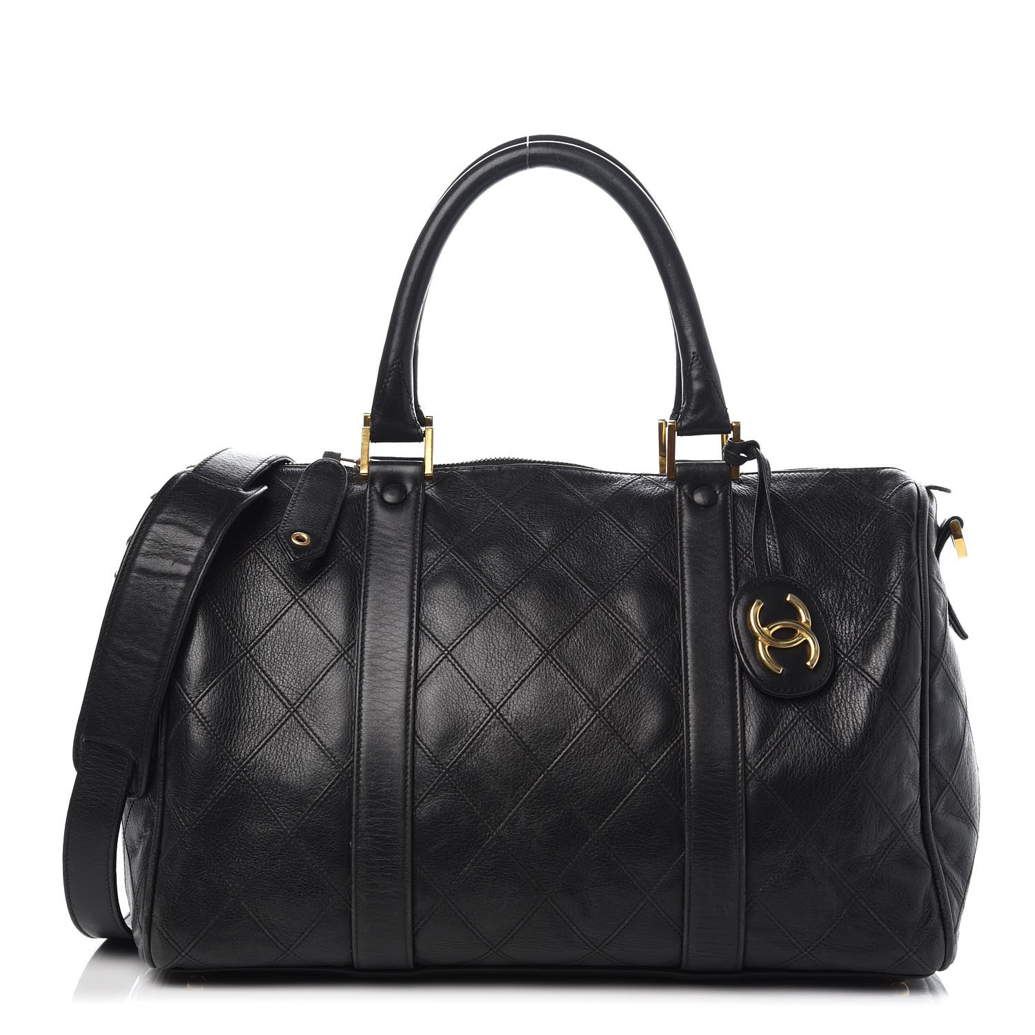 CHANEL Calfskin Diamond Stitched Duffel Bag Black 332872