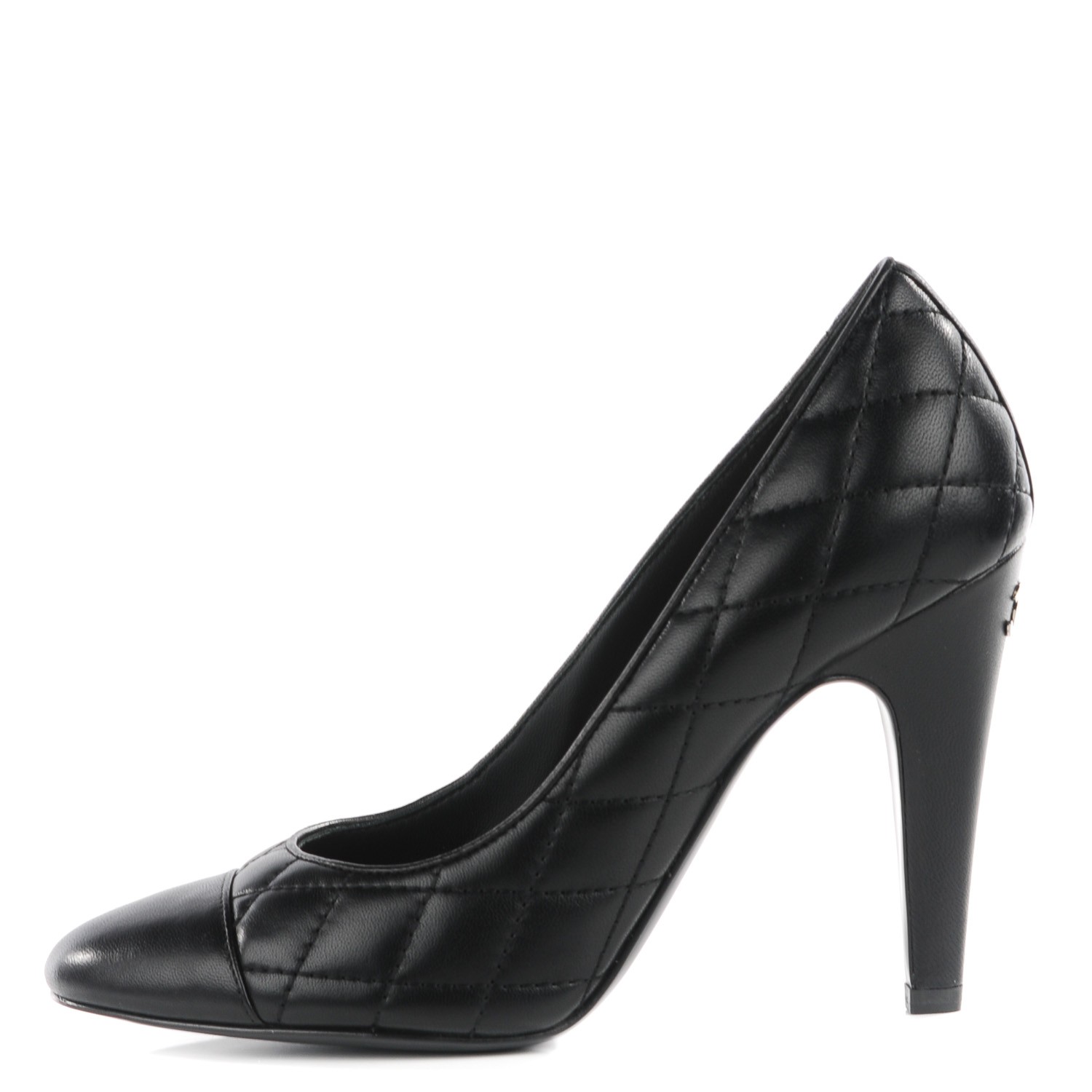 CHANEL Lambskin Quilted CC Cap Toe Pumps 37 Black 117119