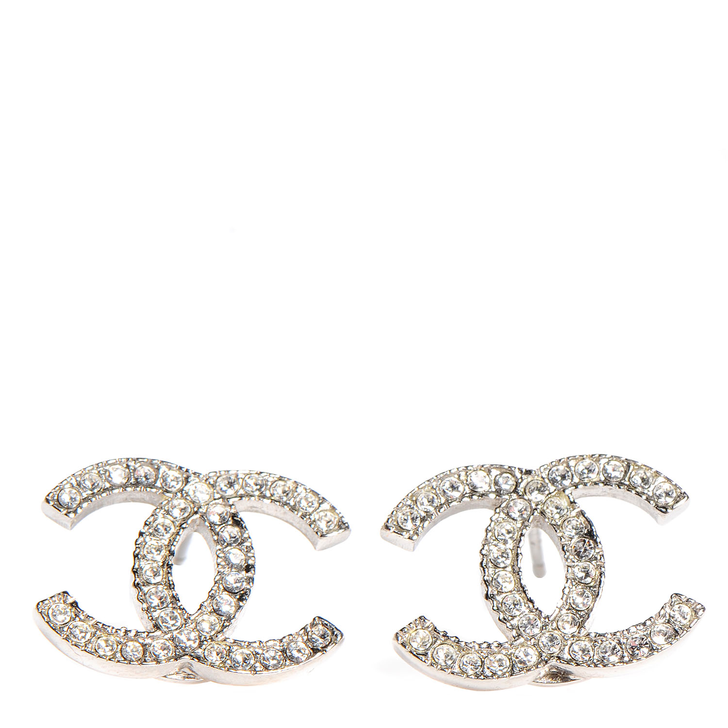 CHANEL Crystal CC Earrings Silver 90977 | FASHIONPHILE