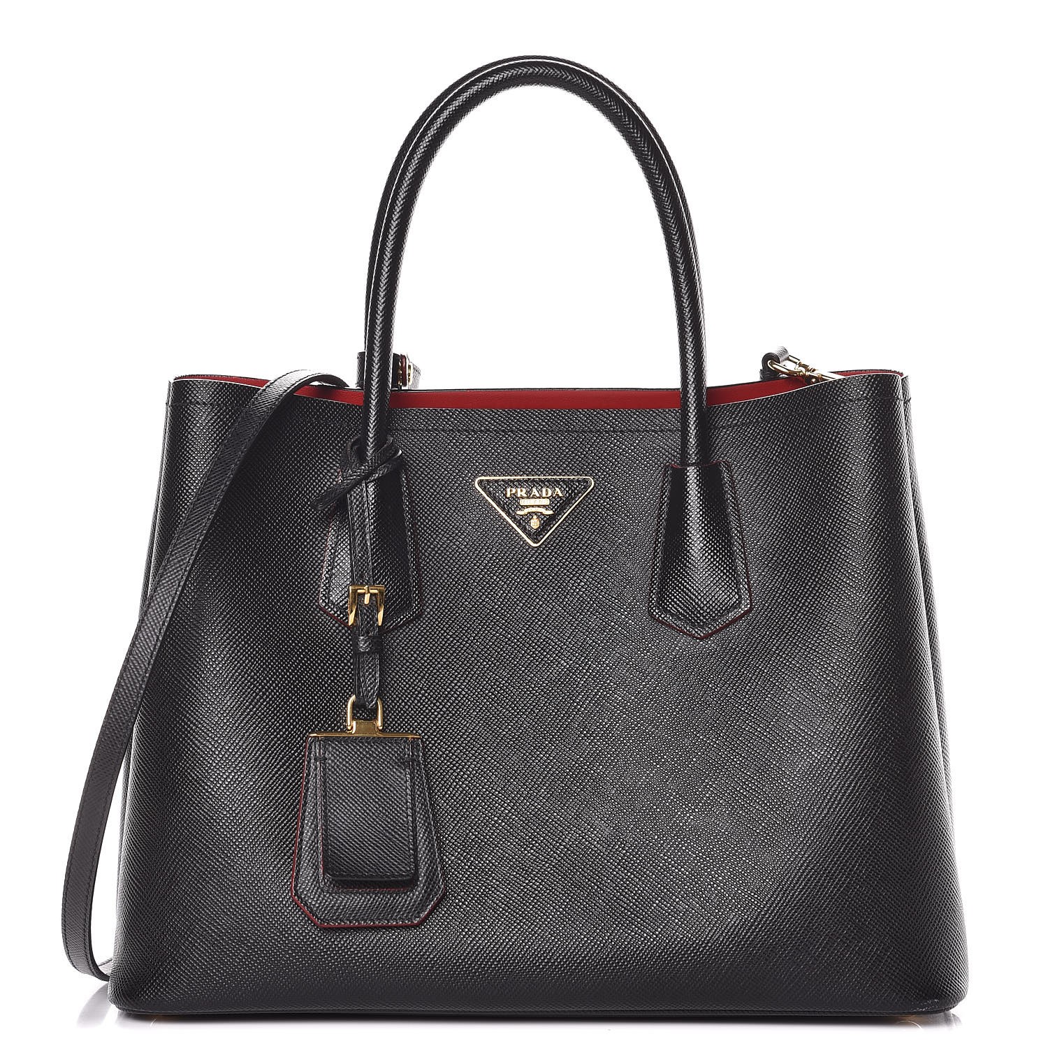 PRADA Saffiano Cuir Medium Double Bag Black Fuoco 328891