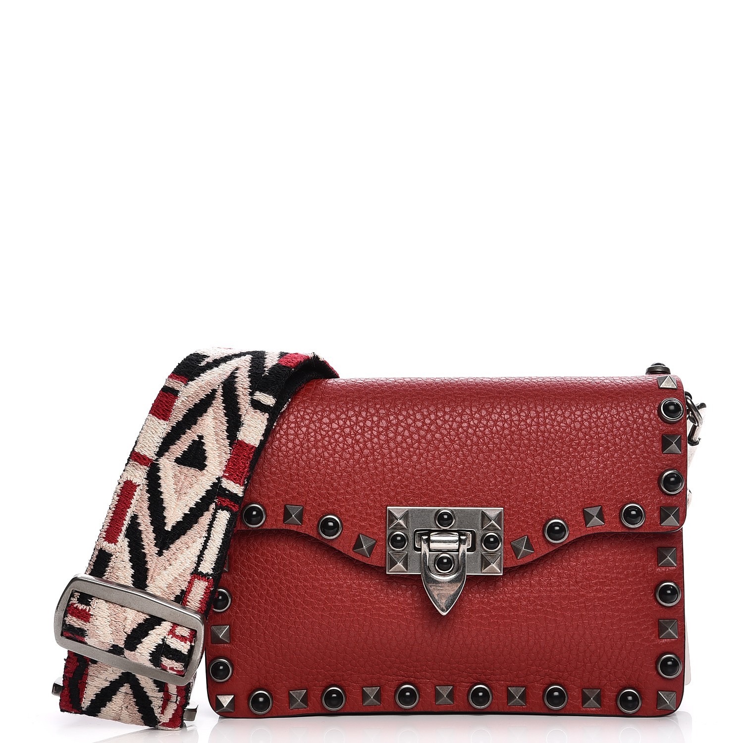 VALENTINO Calfskin Small Guitar Strap Rockstud Rolling Crossbody Bag ...