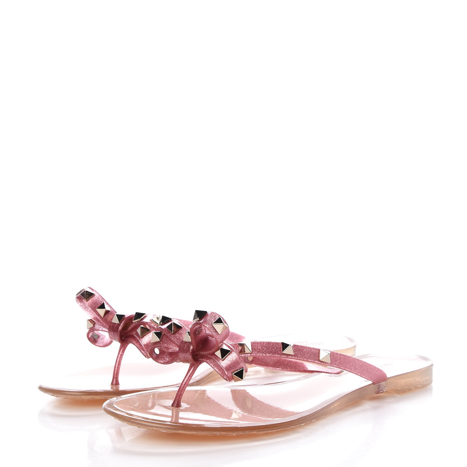 VALENTINO PVC Jelly Rockstud Bow Thong Sandals 41 Pink 309761