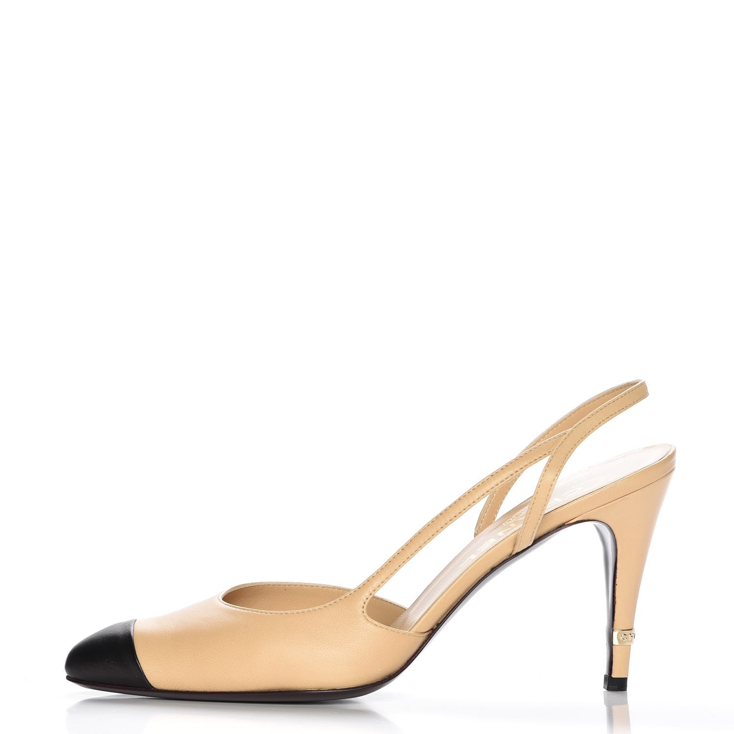 chanel tan and black slingbacks