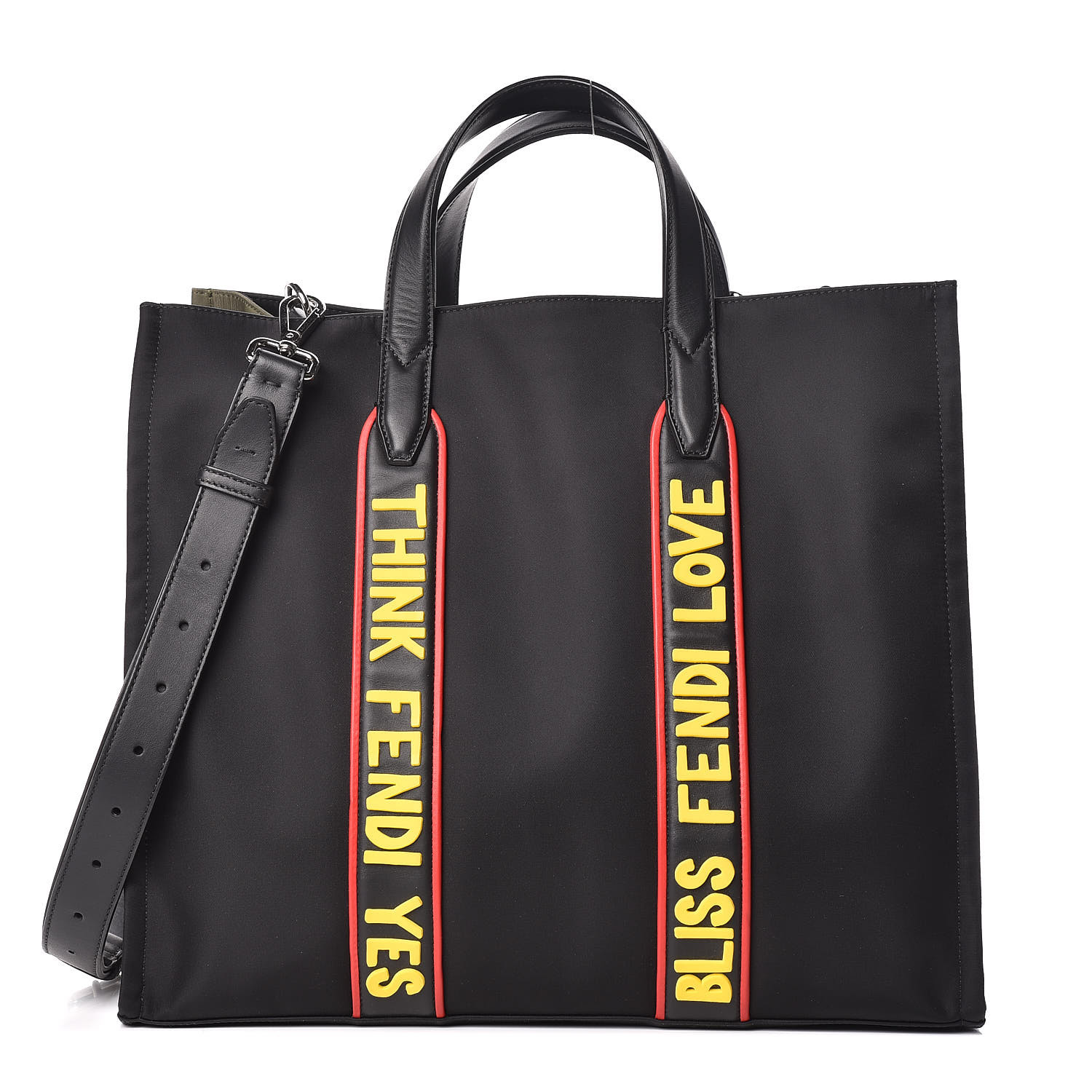 FENDI Nylon Calfskin Vocabulary Tote Black 431312 | FASHIONPHILE