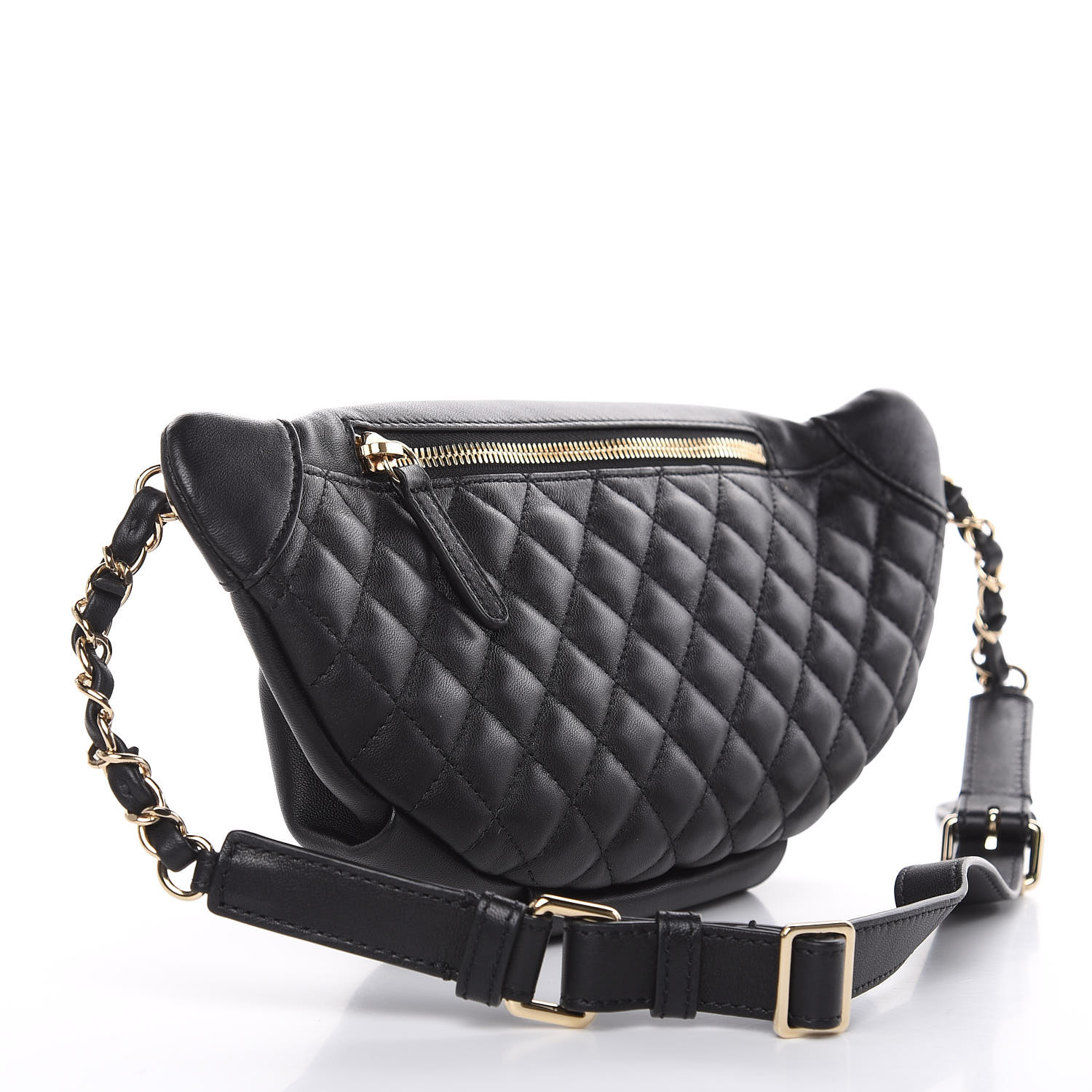 CHANEL Lambskin Bi Quilted Waist Bag Fanny Pack Black 462828