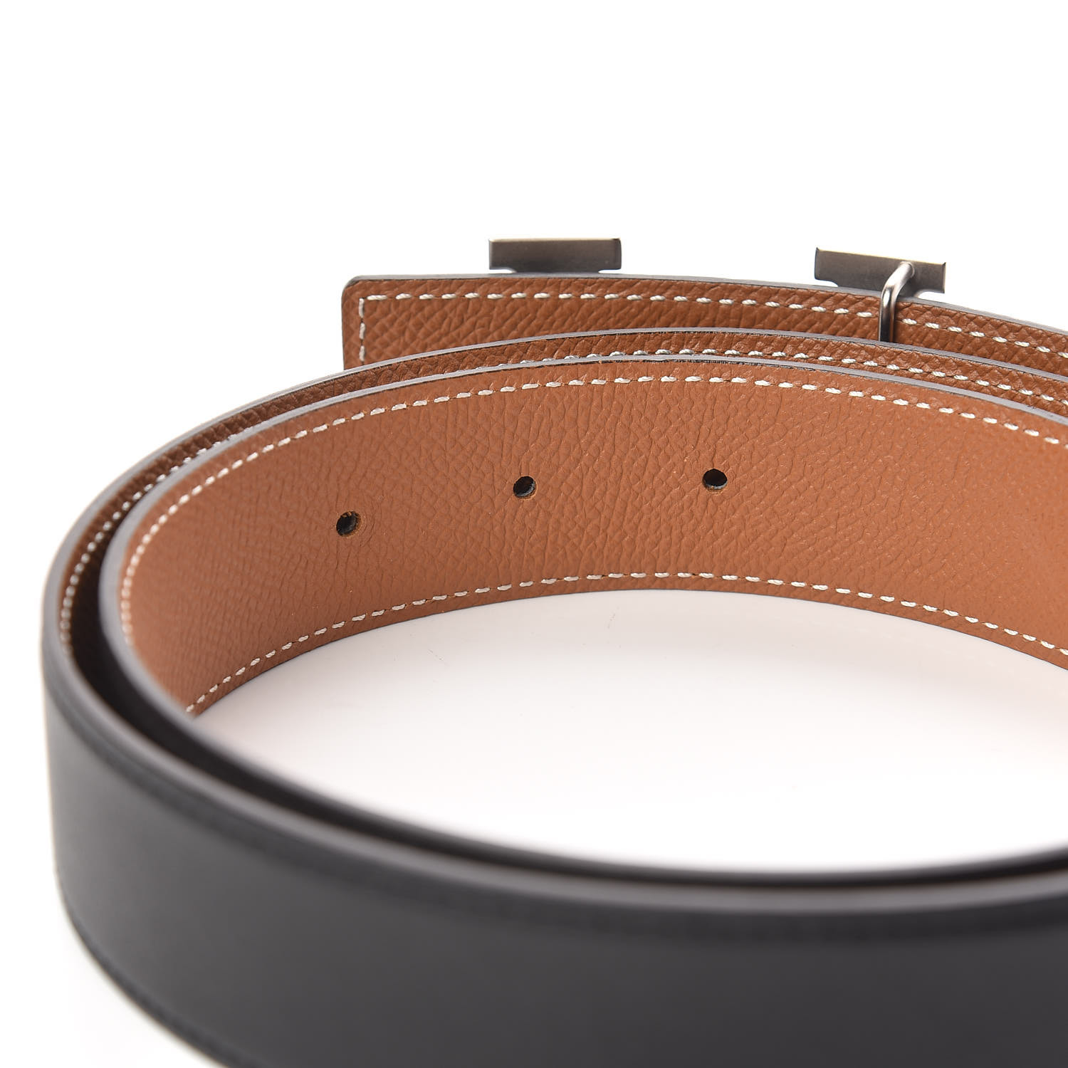 HERMES Swift Epsom 32mm H Belt 90 Black Gold 459194