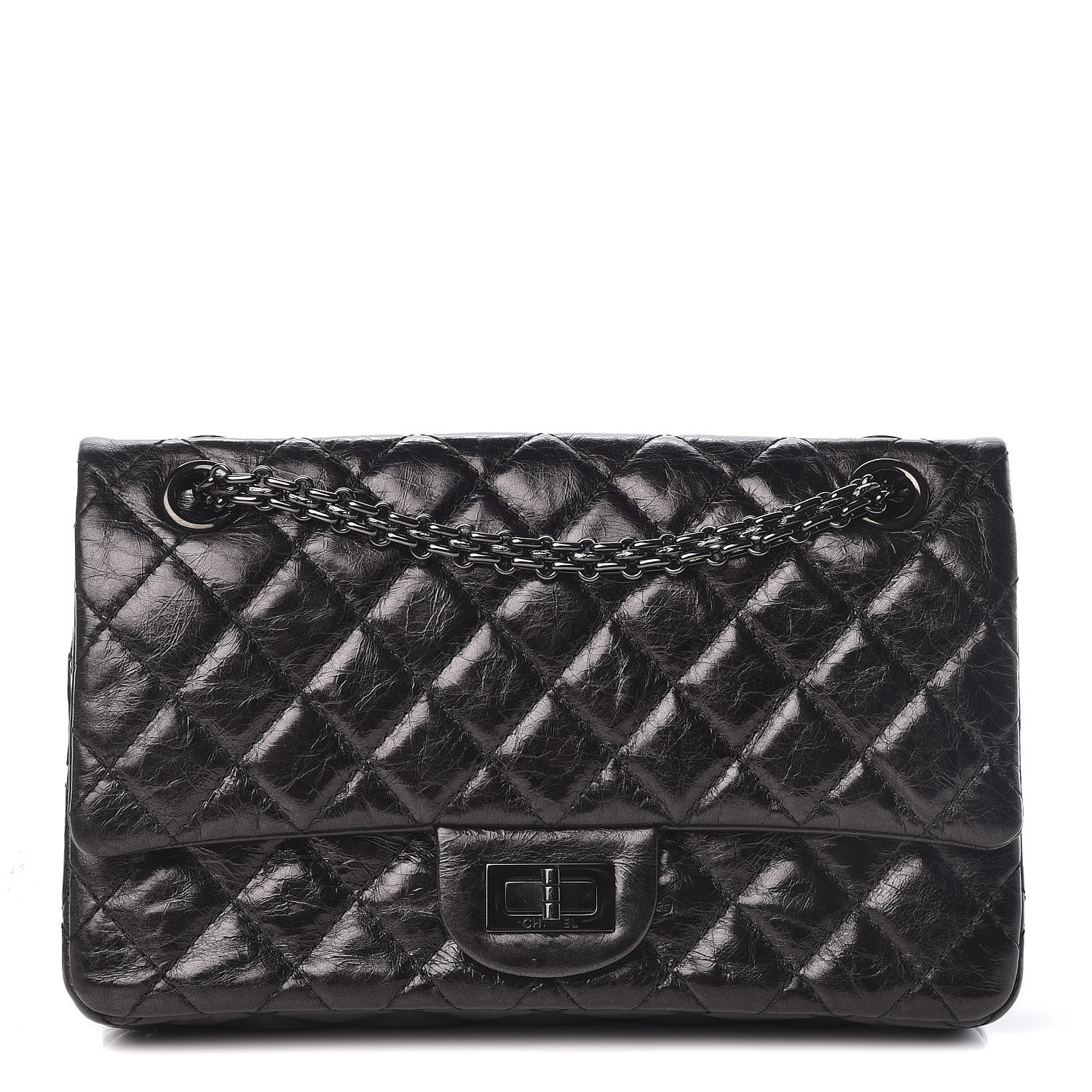 CHANEL Metallic Aged Calfskin Quilted 2.55 Reissue 225 Flap So Black 462605