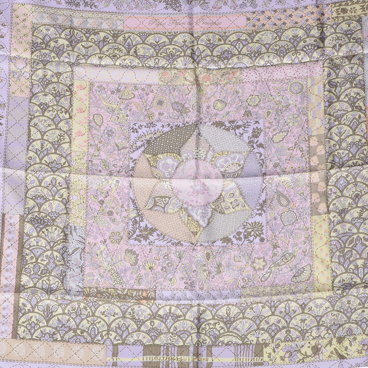 Hermes Silk Pique Fleuri De Provence Scarf 90 Gris Perle