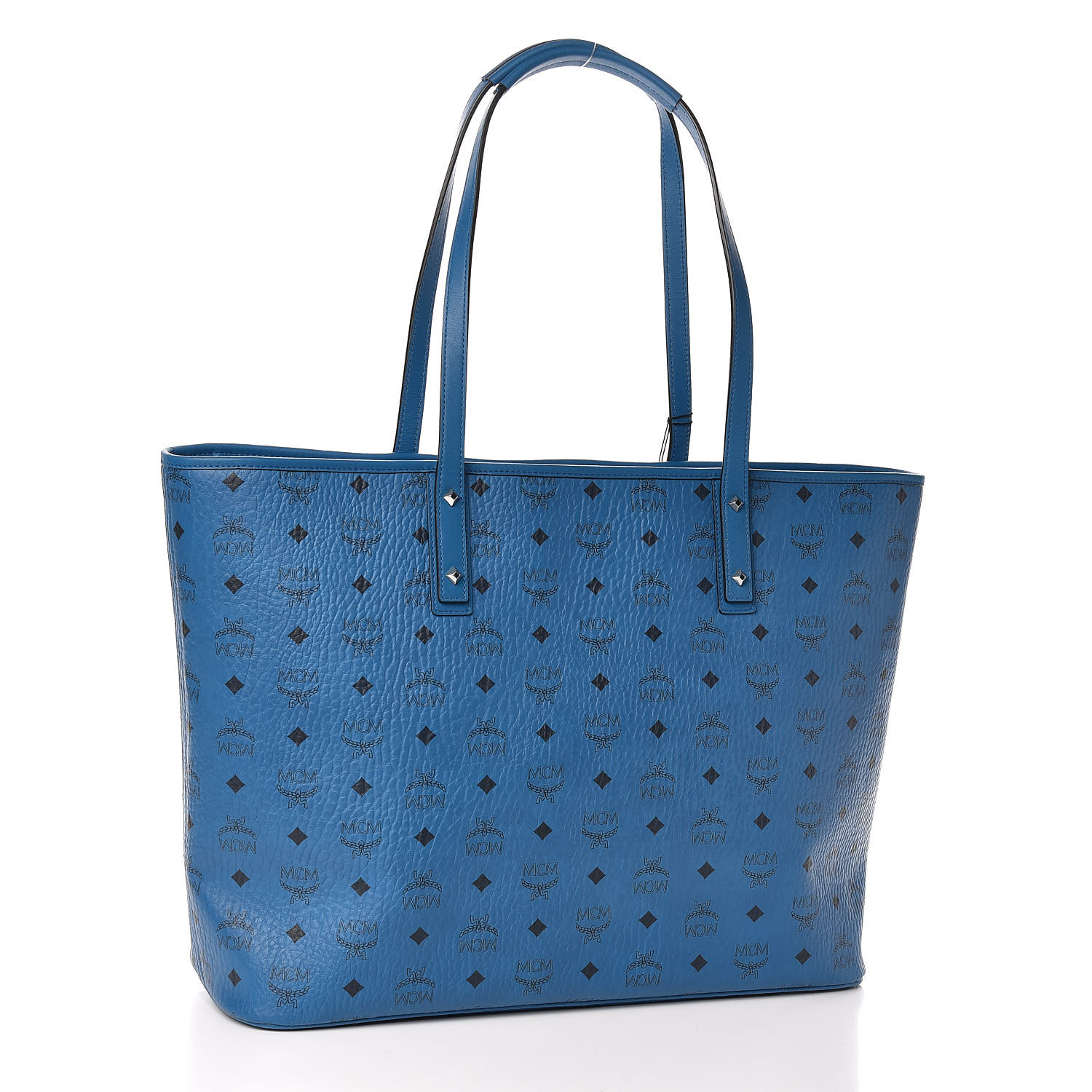 MCM Visetos Large Anya Top Zip Shopper Tote Munich Blue 511284