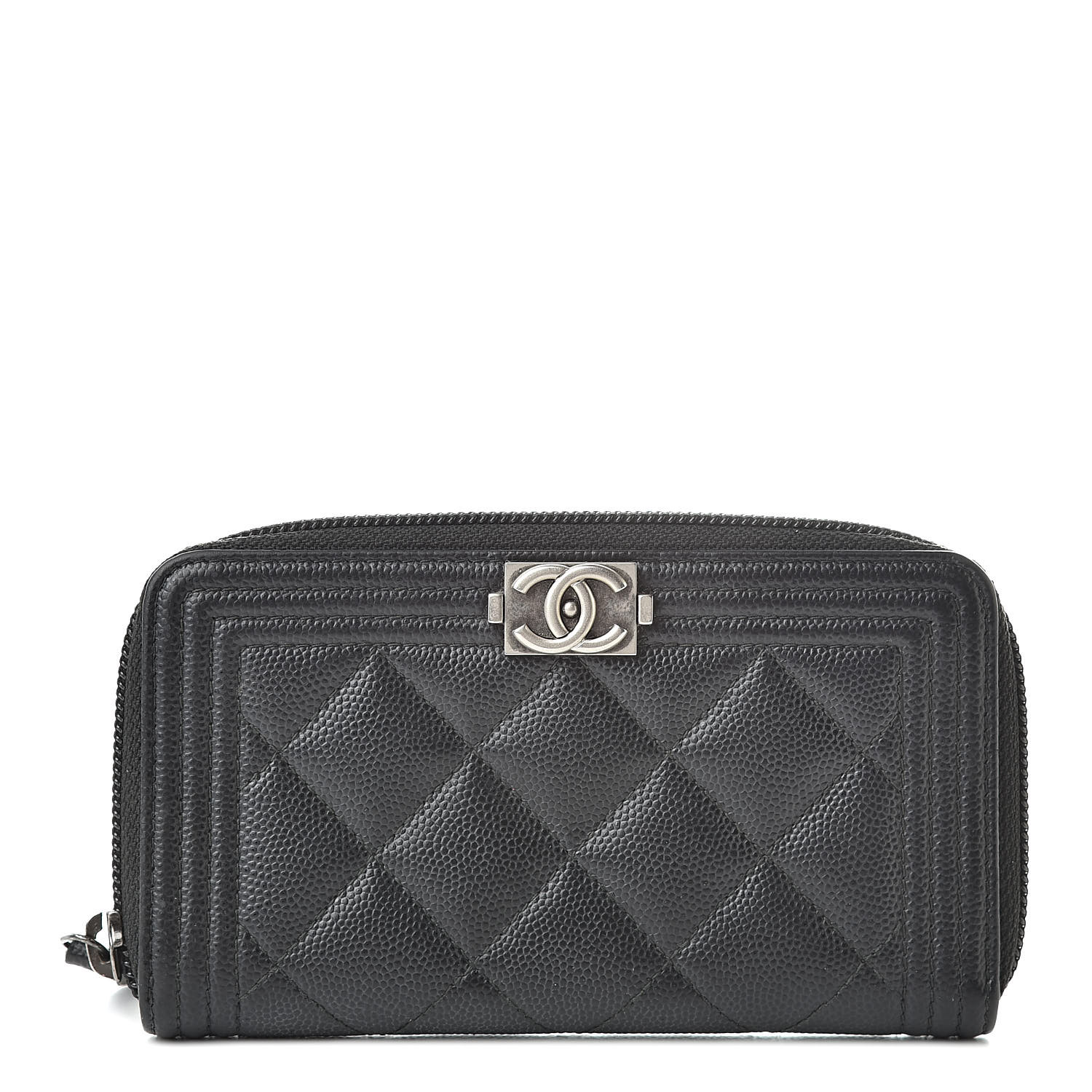 CHANEL Caviar Quilted Small Boy Zip Around Wallet Black 510223