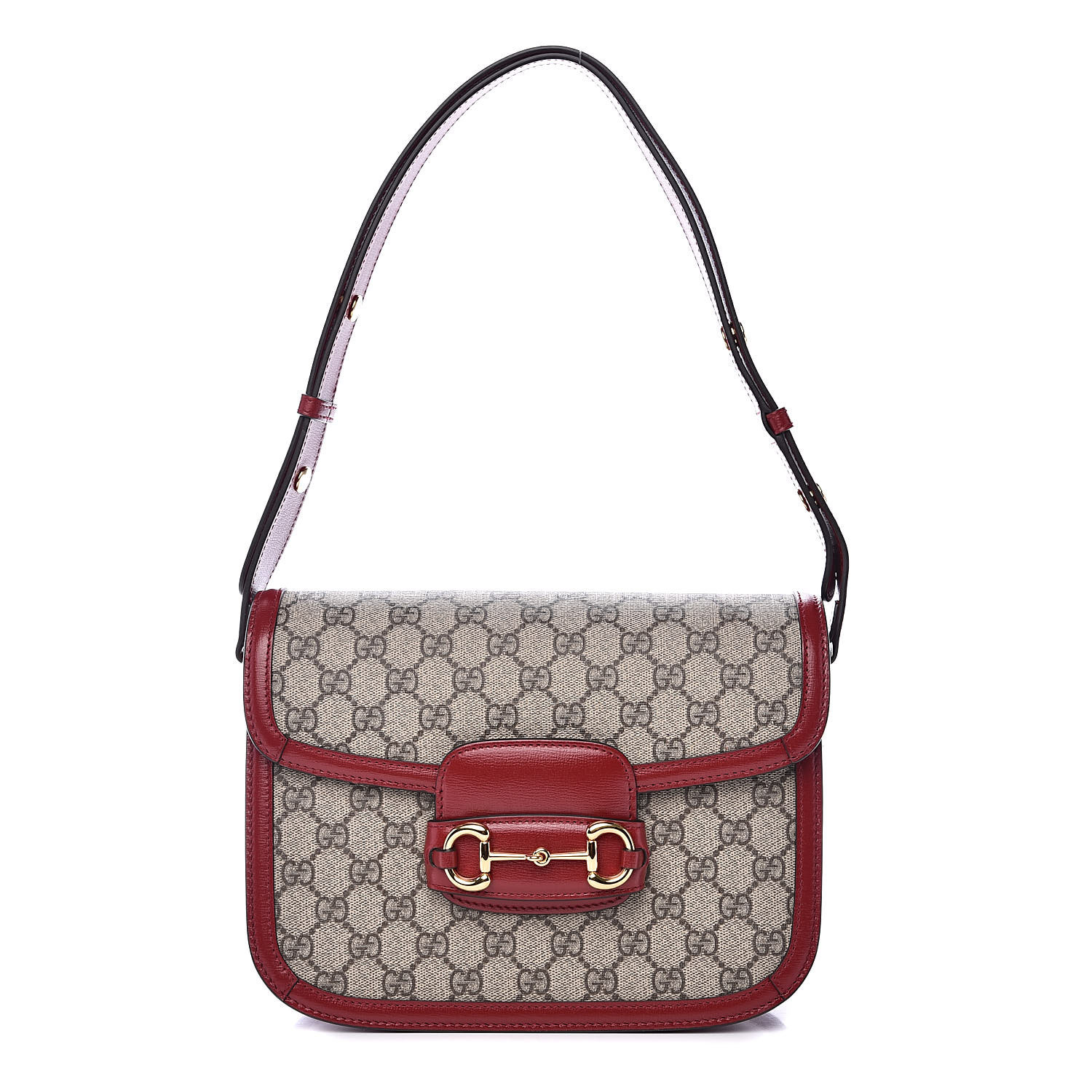 GUCCI GG Supreme Monogram 1955 Horsebit Shoulder Bag Red 524848