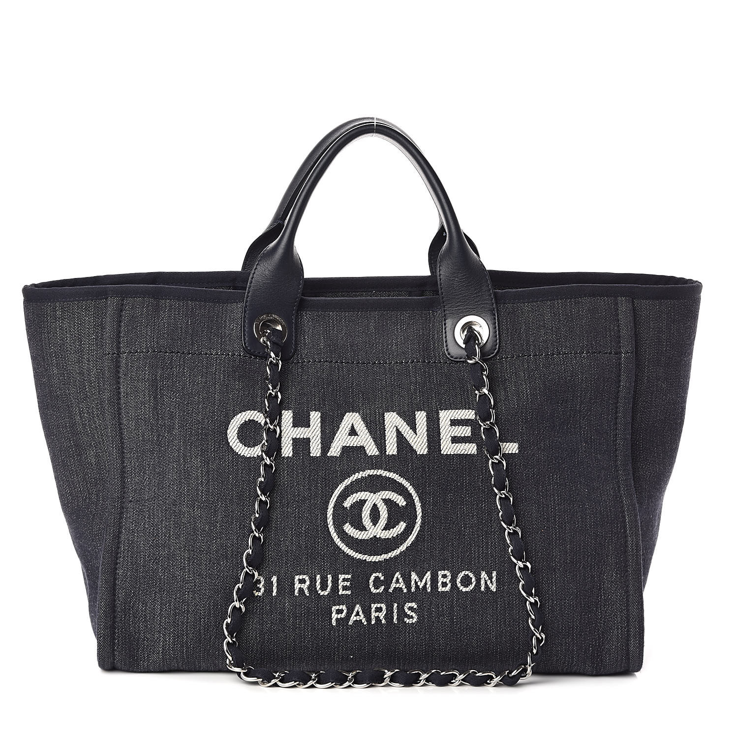 CHANEL Denim Large Deauville Tote Dark Blue 523082