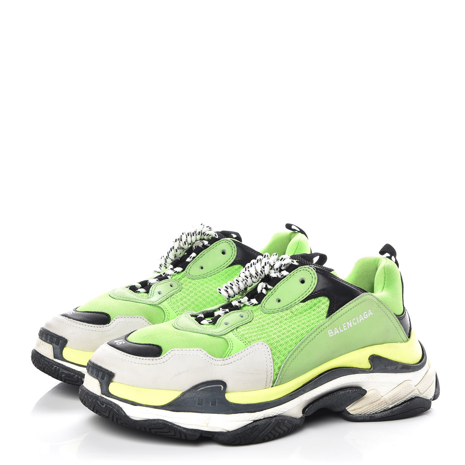 BALENCIAGA Calfskin Mesh Mens Triple S Trainers Sneakers 46 Vert Fluo ...