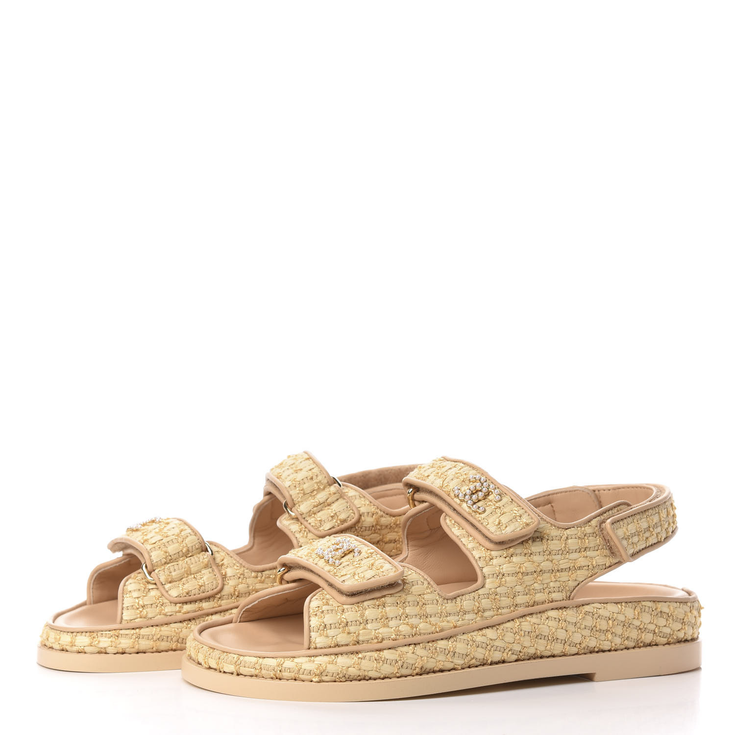 CHANEL Braided Fabric Velcro Dad Sandals 36.5 Beige 668581 | FASHIONPHILE