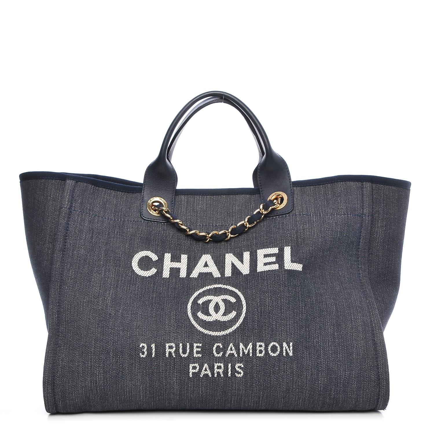 CHANEL Denim Large Deauville Tote Dark Blue 284340