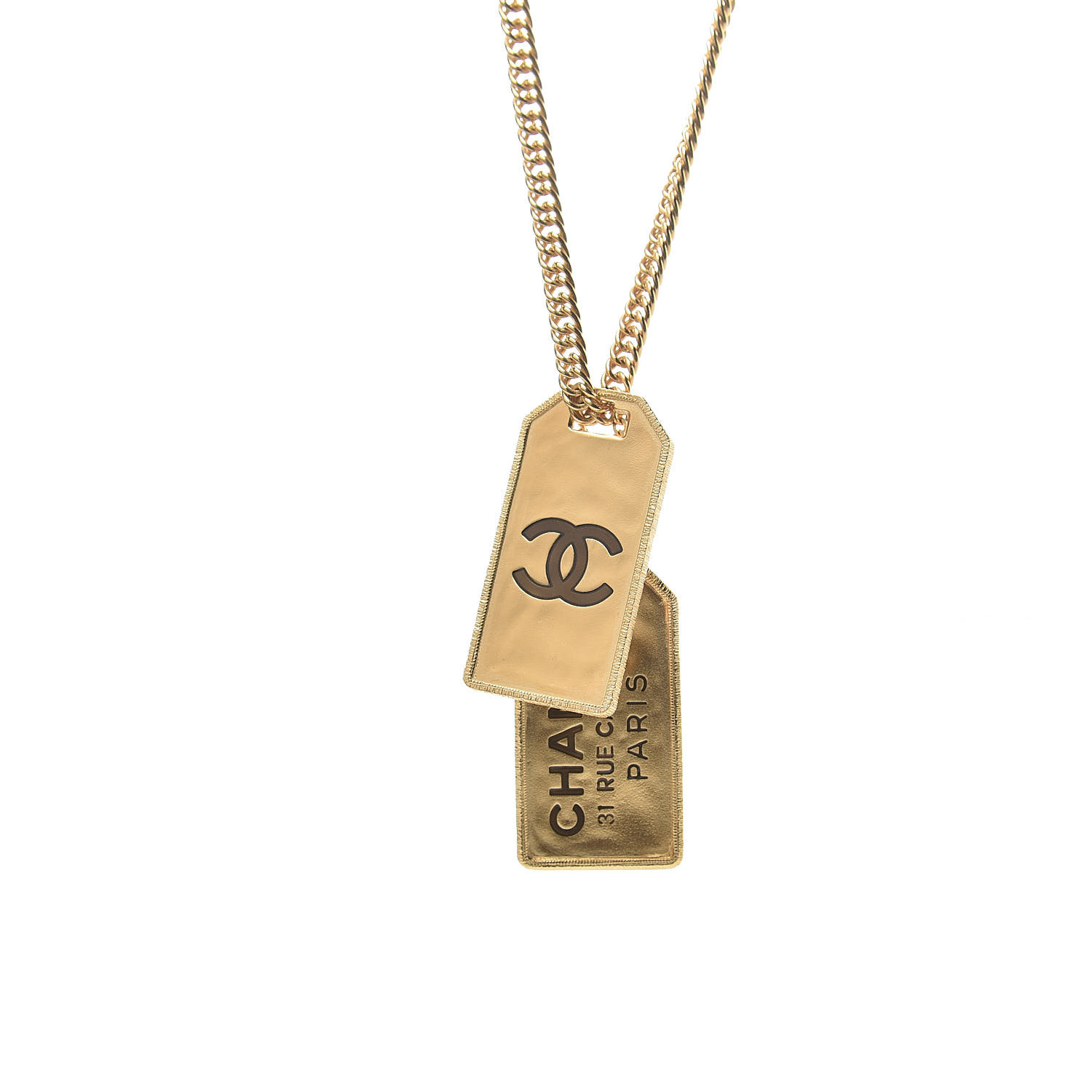 CHANEL ID Dog Tag Charm Necklace Gold 532351 | FASHIONPHILE