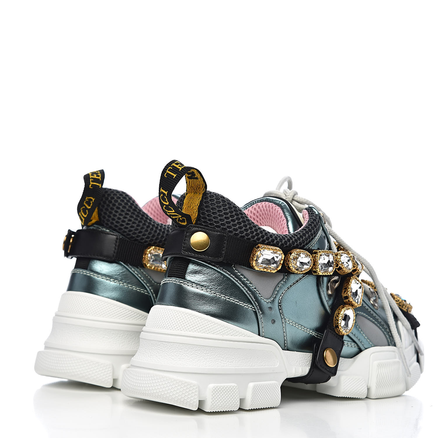 GUCCI Technical Canvas Calfskin Removable Crystals Womens Flashtrek ...