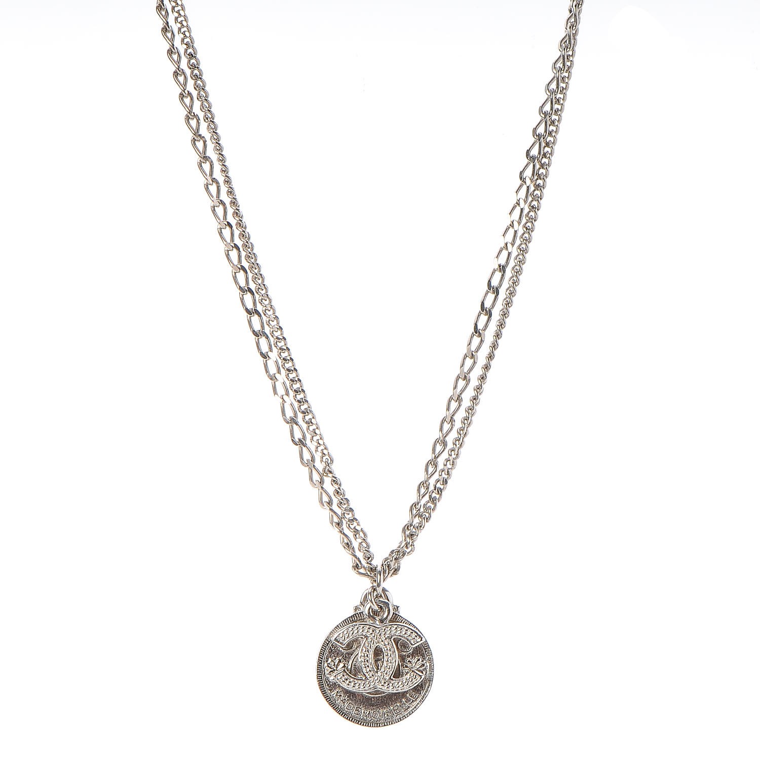 CHANEL CC Coco Mademoiselle Coin Necklace Silver 235326