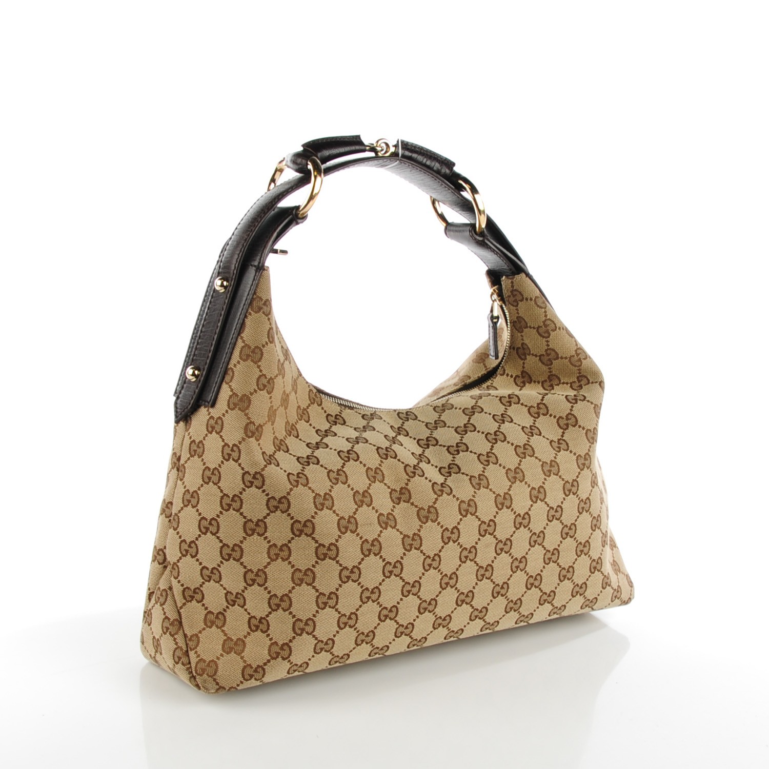 GUCCI Monogram Medium Horsebit Chain Hobo Dark Brown 127968 | FASHIONPHILE