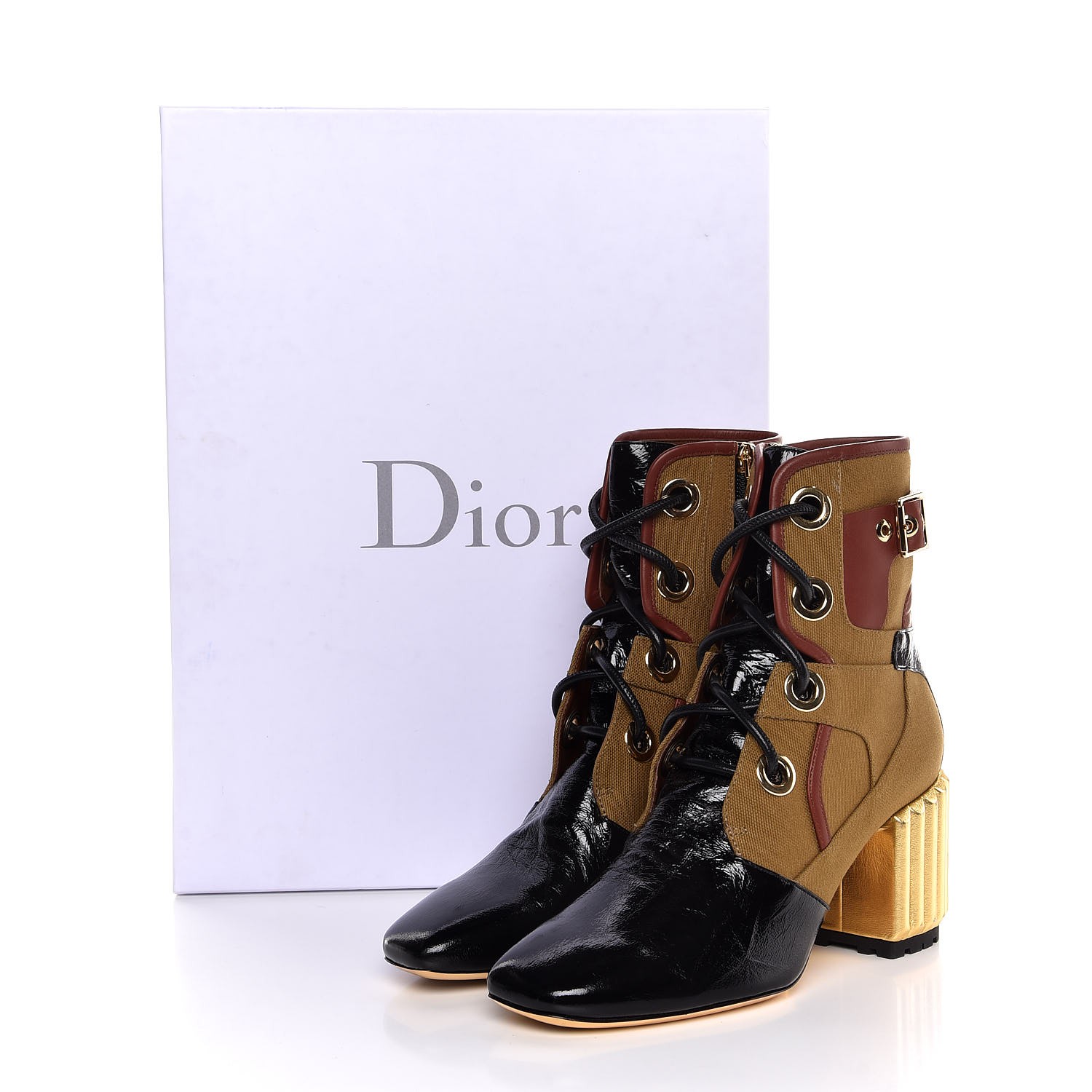 CHRISTIAN DIOR Canvas Glorious Lace Up Ankle Boots 38 Olive 296709