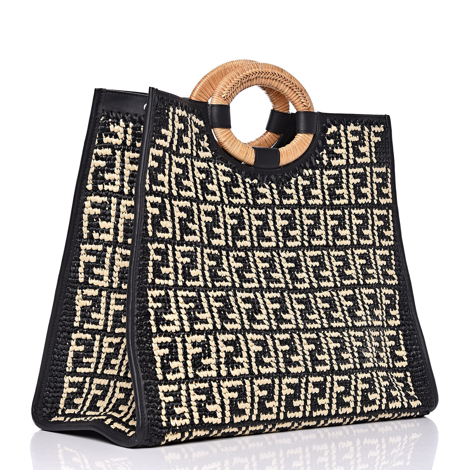 FENDI Raffia FF Large Runaway Shopper Tote Black Natural 426923 ...