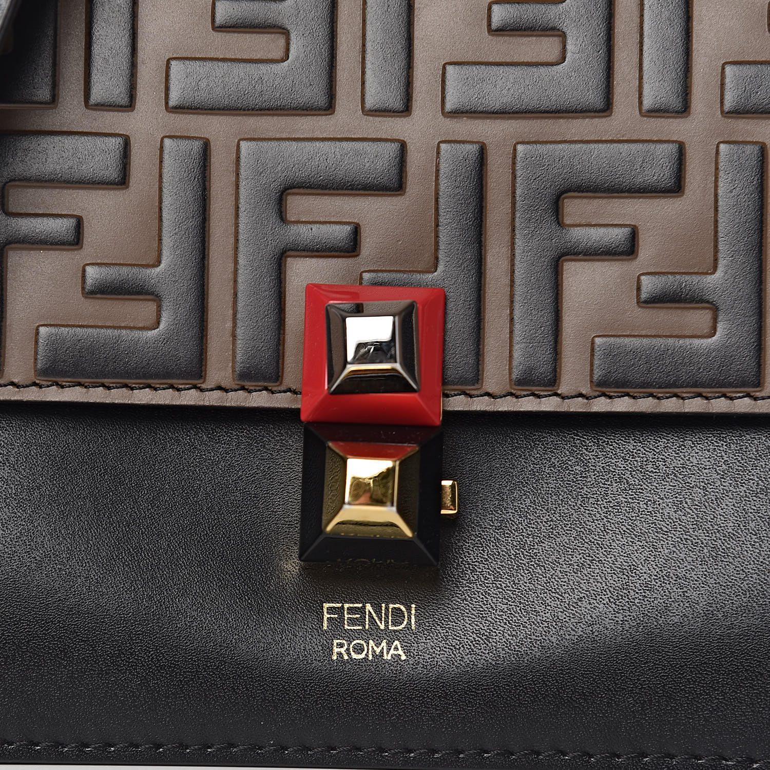 fendi calfskin zucca embossed kan i shoulder bag black