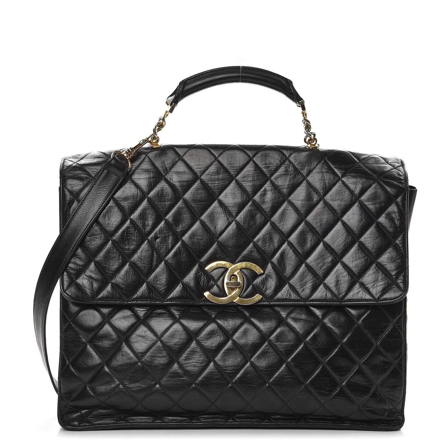 CHANEL Lambskin Quilted Briefcase Laptop Bag Black 233630