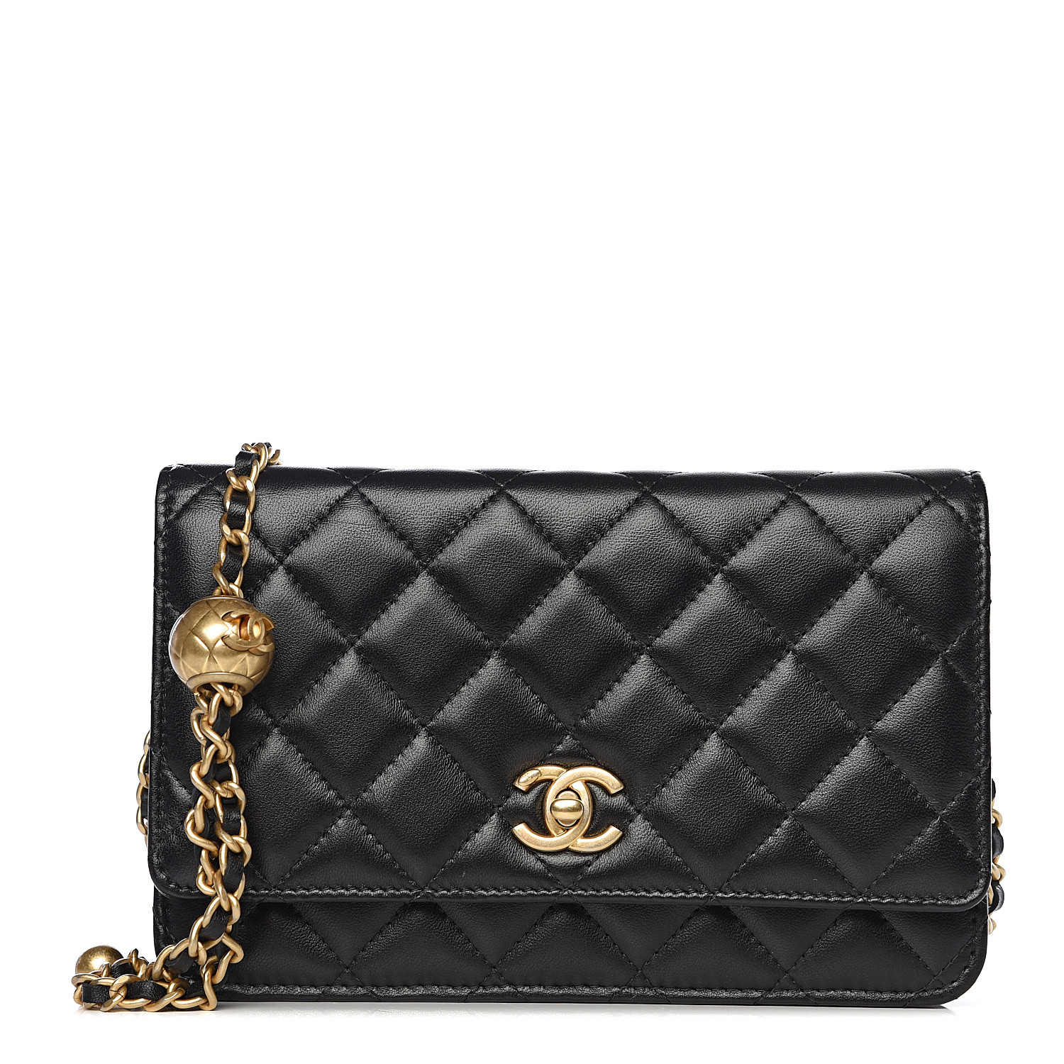 CHANEL Lambskin Quilted CC Pearl Crush Wallet on Chain WOC Black 570164