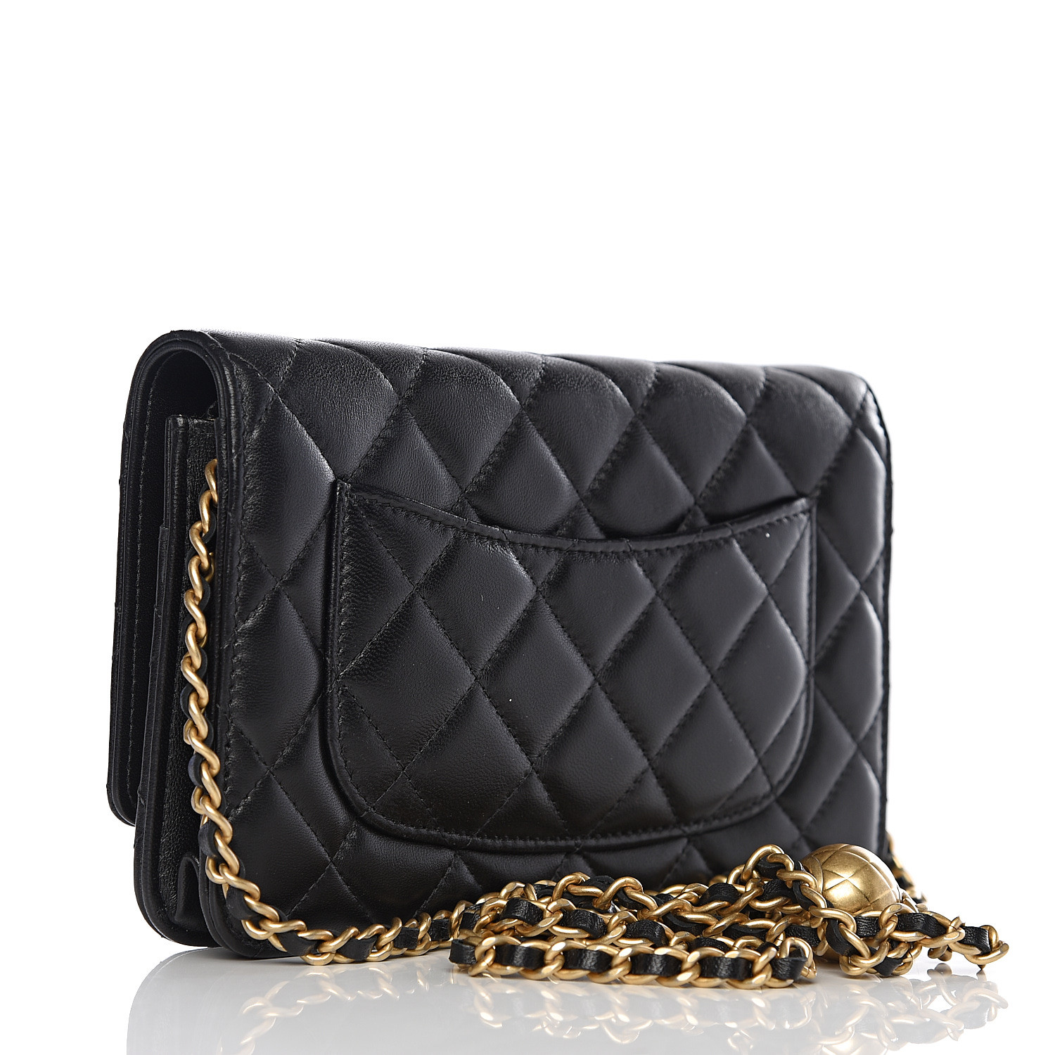 CHANEL Lambskin Quilted CC Pearl Crush Wallet on Chain WOC Black 570164