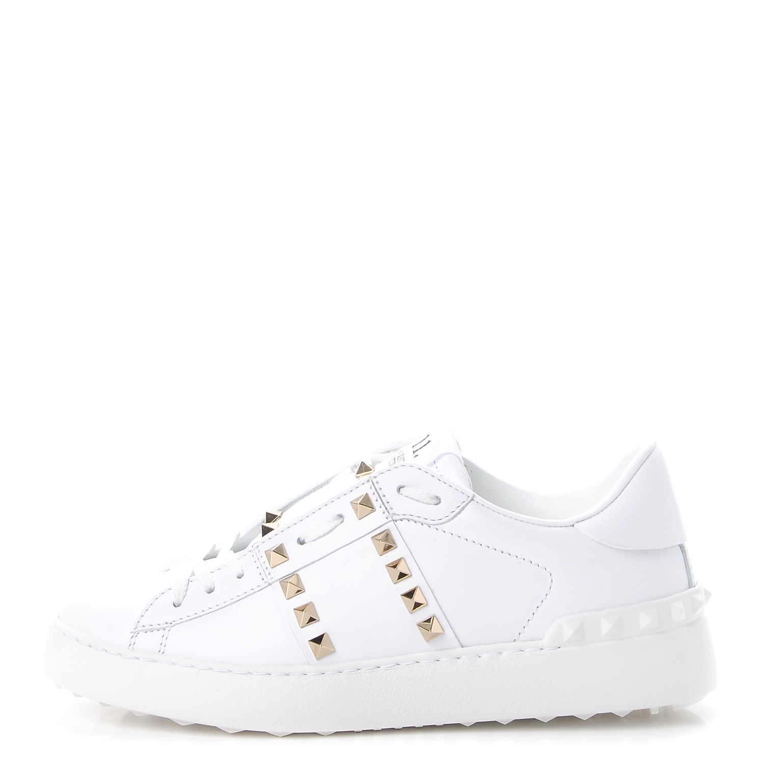 VALENTINO Calfskin Untitled Rockstud Sneakers 36.5 White 245238